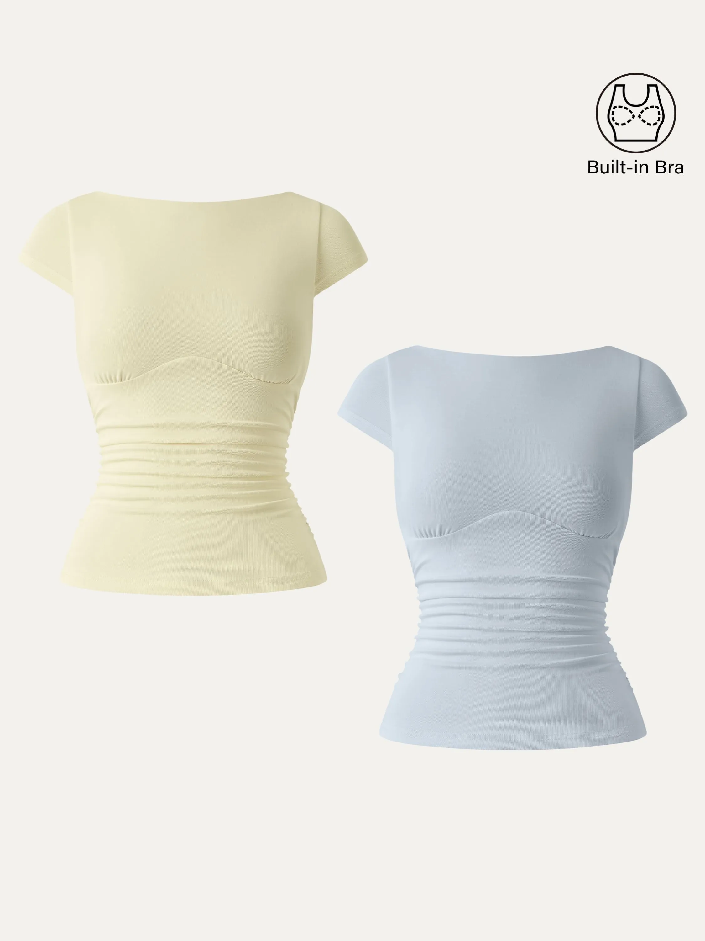 2Pcs Set Sandwashed Boatneck Cap Sleeve Ruched Brami sold by ogl move product image thumbnail 3
