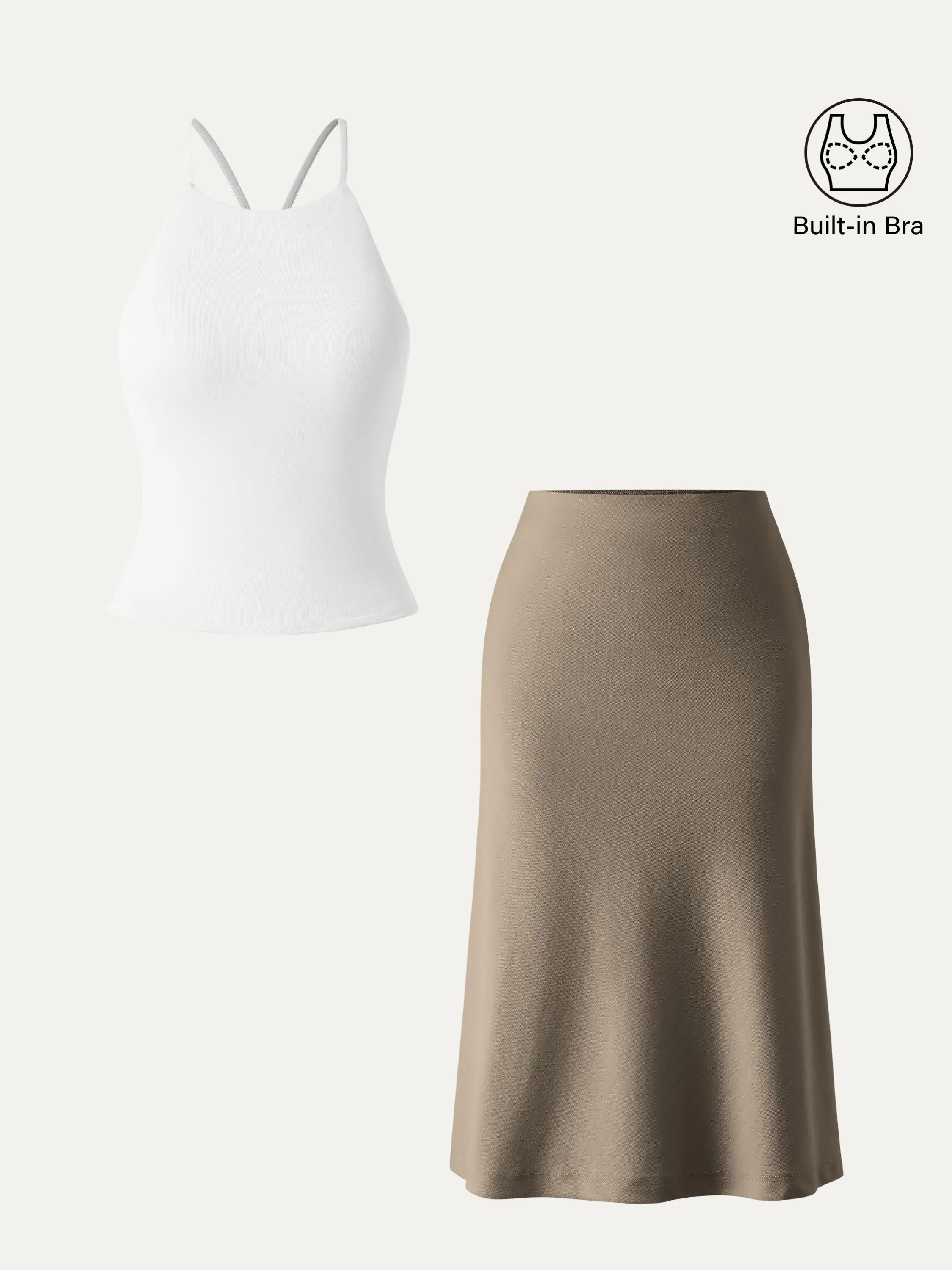 2Pcs Set Tie Back Bandless Brami Crop Top & A-line Midi Skirt with Pockets sold by ogl move product image thumbnail 3