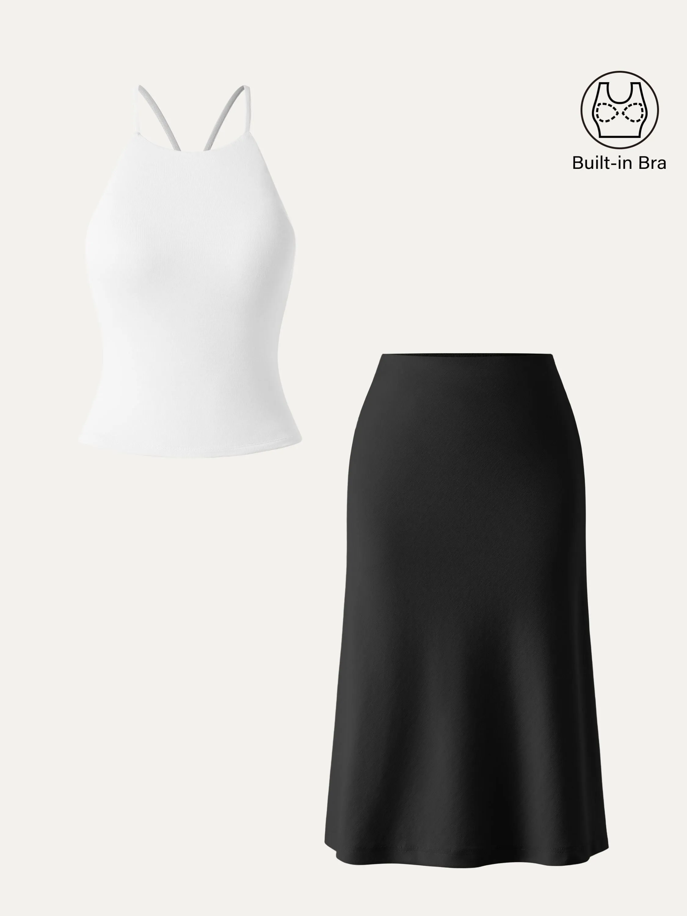 2Pcs Set Tie Back Bandless Brami Crop Top & A-line Midi Skirt with Pockets sold by ogl move product image thumbnail 4