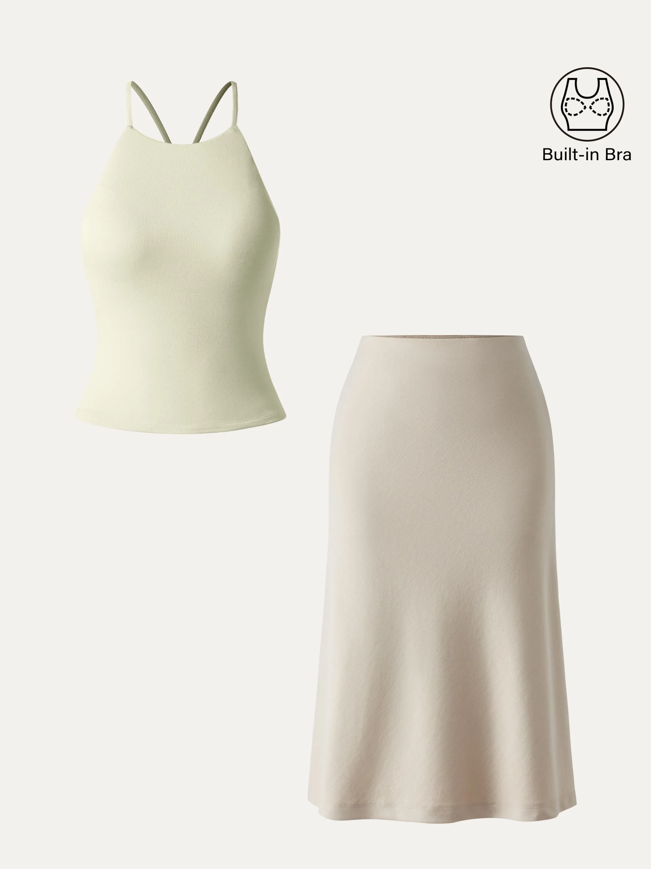 2Pcs Set Tie Back Bandless Brami Crop Top & A-line Midi Skirt with Pockets sold by ogl move product image thumbnail 5