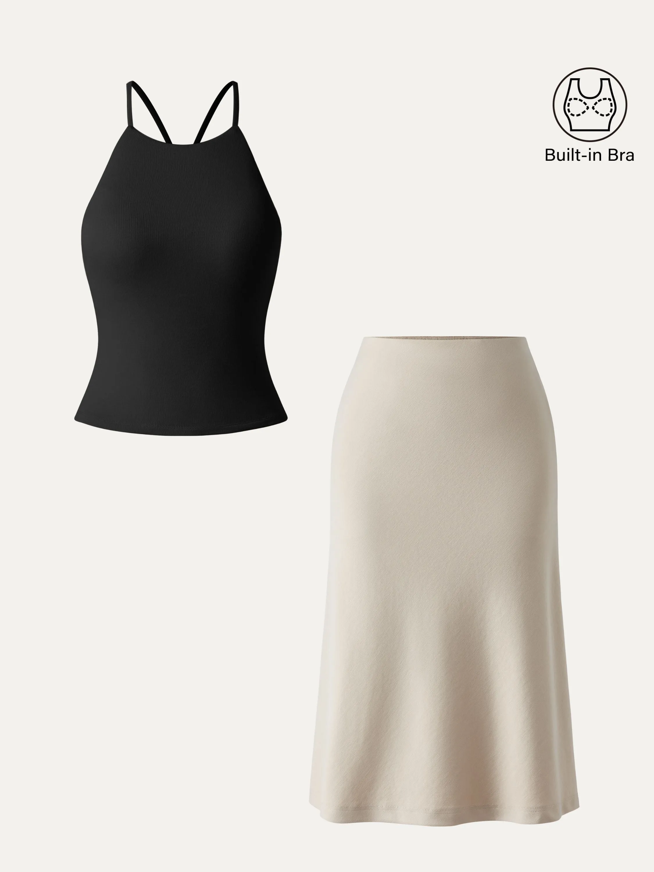 2Pcs Set Tie Back Bandless Brami Crop Top & A-line Midi Skirt with Pockets sold by ogl move product image thumbnail 2