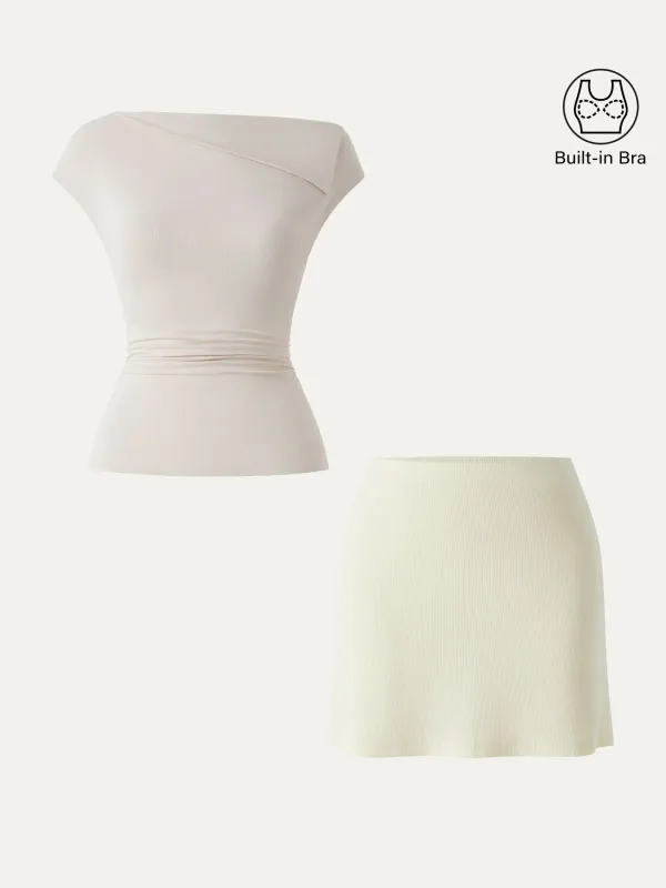 2Pcs Set Flap Collar Side Ruched New Airy Brami & A-line Mini Skirt with Built-in Shorts sold by ogl move
