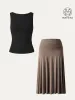 2Pcs Set Elastic Open Back Brami Tank & Flowy Side Ruched A-line Midi Skirt sold by ogl move