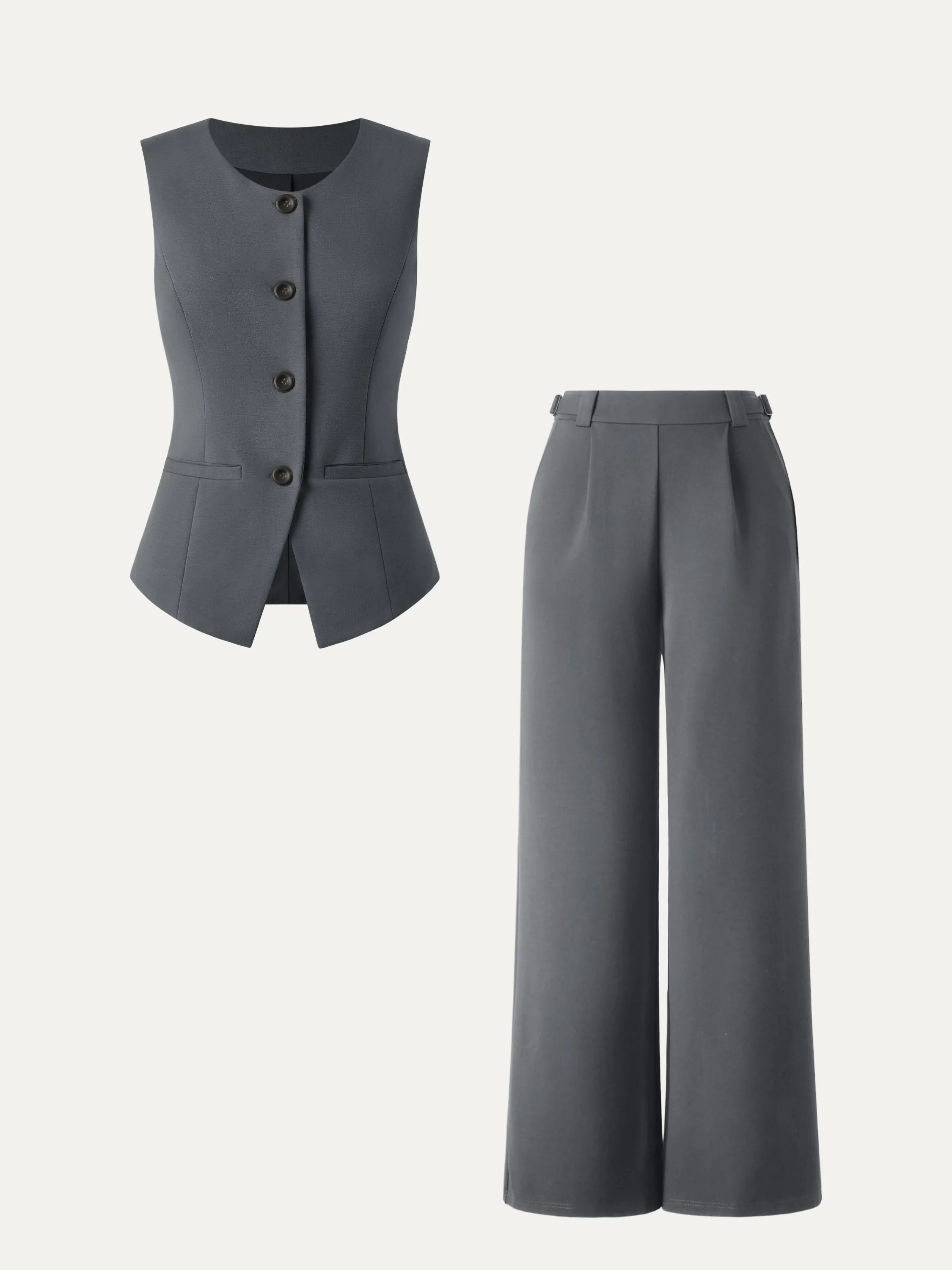 2Pcs Set Office Staple Waistcoat with Pockets & High Rise Pull-on Wide Leg Pant sold by ogl move