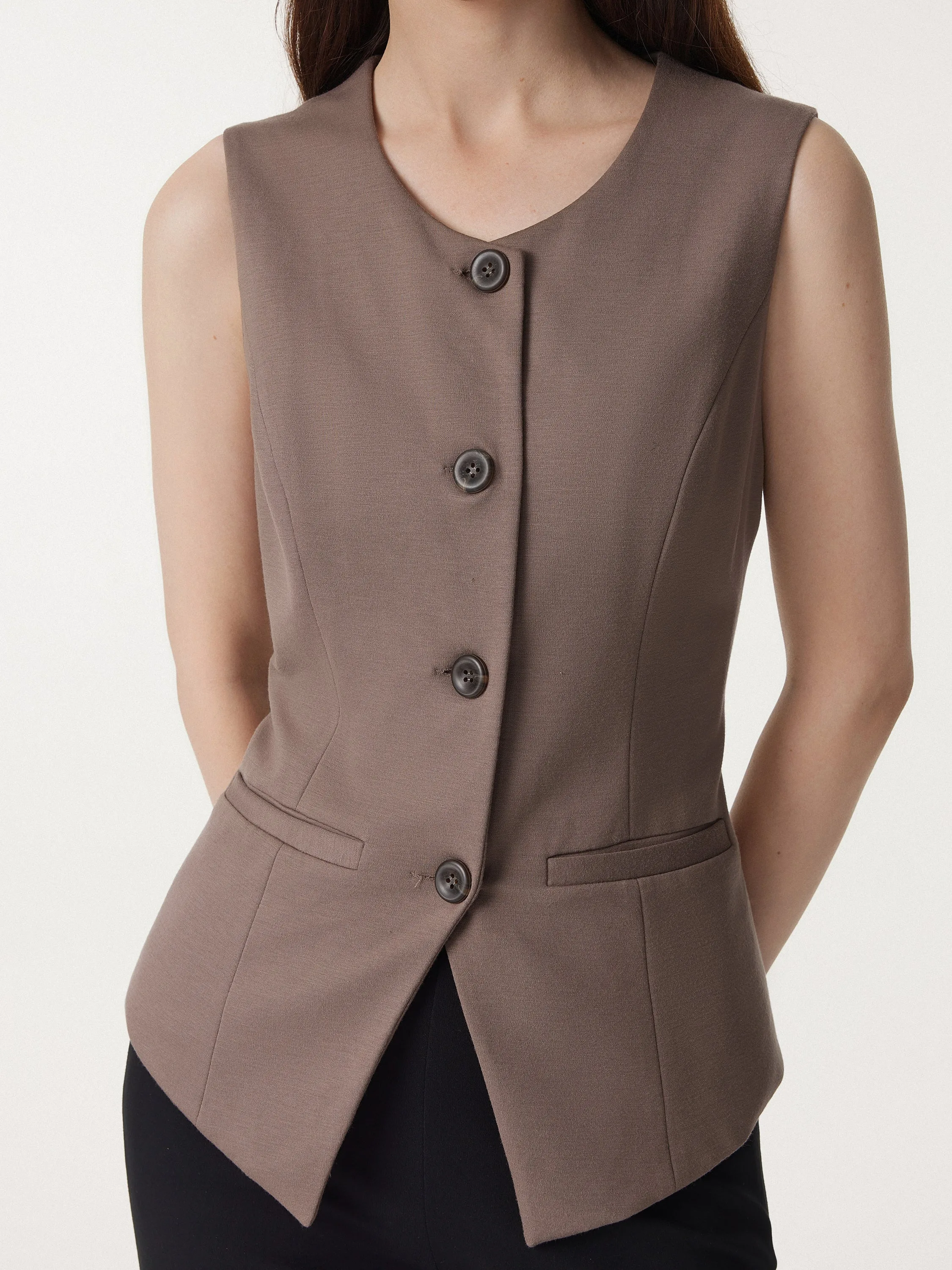 2Pcs Set Office Staple Waistcoat with Pockets & High Rise Pull-on Wide Leg Pant sold by ogl move product image thumbnail 4