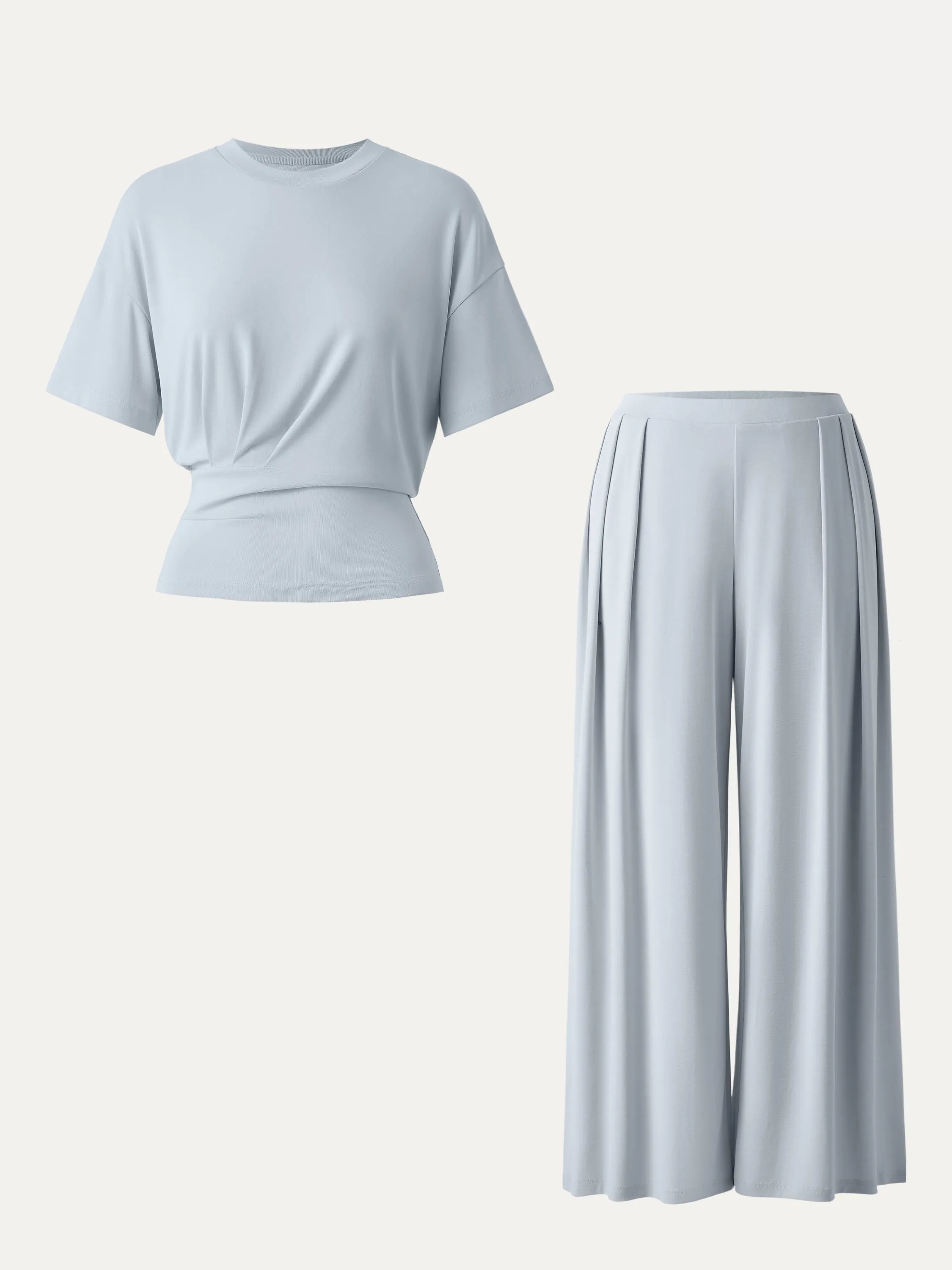 2Pcs Set Crewneck Short Sleeve Tee & Mid Rise Pleated Wide Leg Pants with Pockets sold by ogl move product image thumbnail 3
