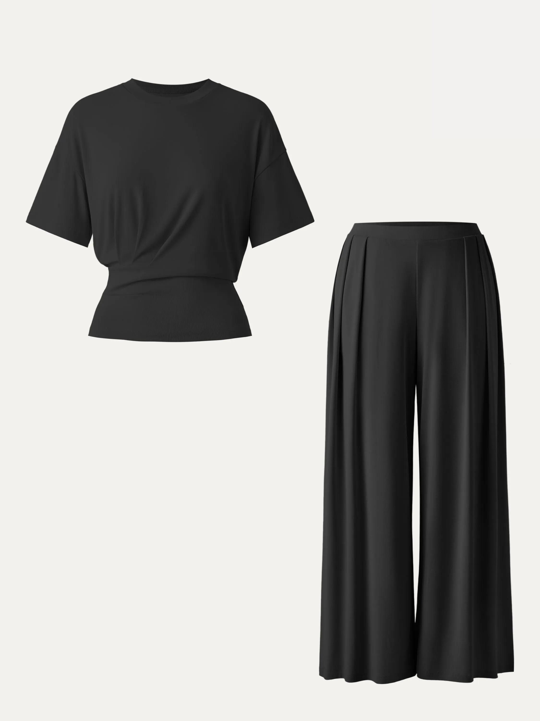 2Pcs Set Crewneck Short Sleeve Tee & Mid Rise Pleated Wide Leg Pants with Pockets sold by ogl move product image thumbnail 4
