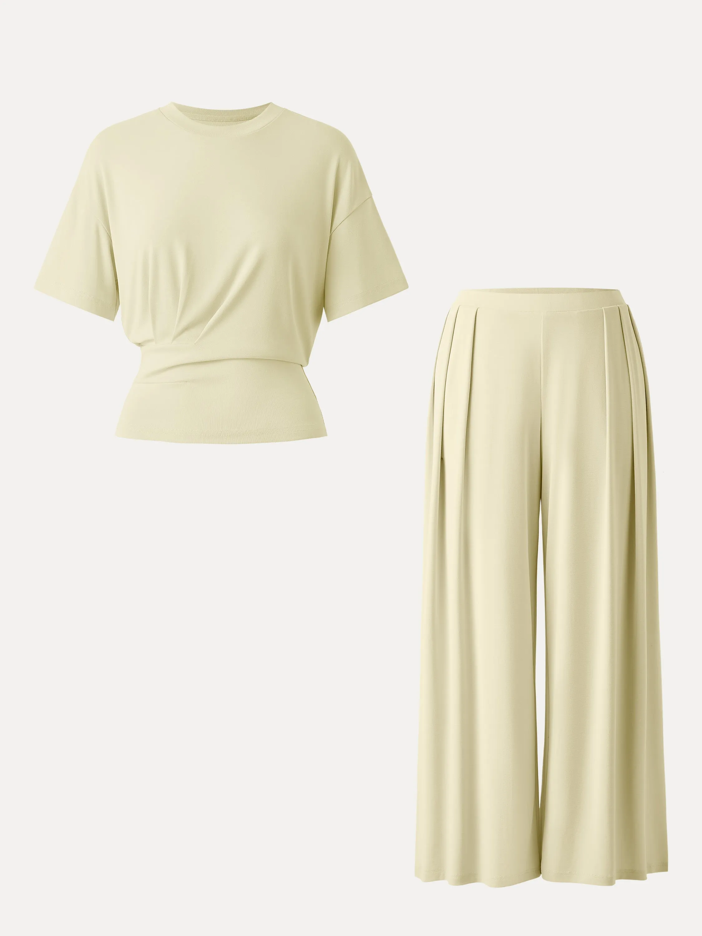 2Pcs Set Crewneck Short Sleeve Tee & Mid Rise Pleated Wide Leg Pants with Pockets sold by ogl move