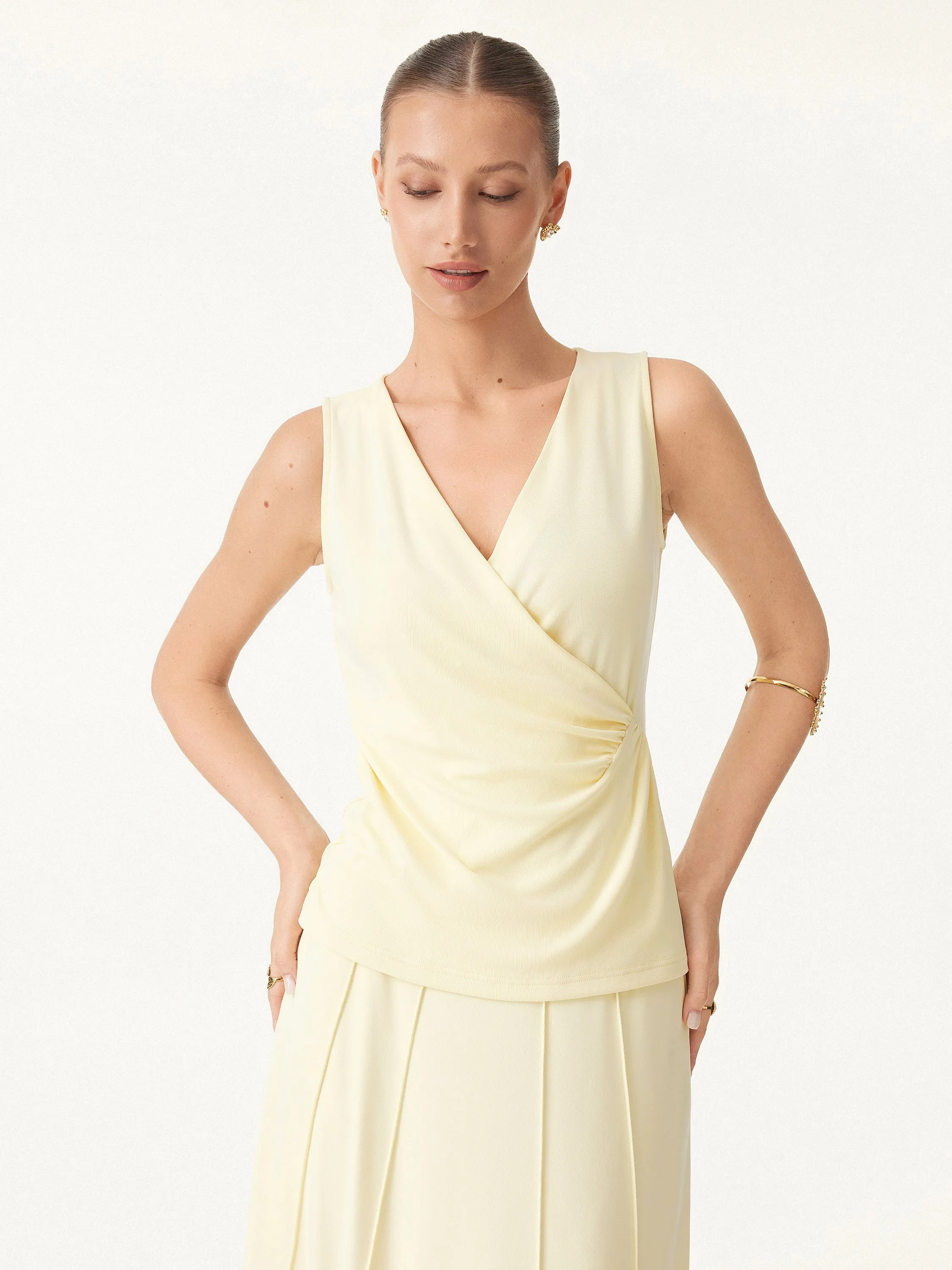 Sandwashed Surplice V-neck Sleeveless Top sold by ogl move