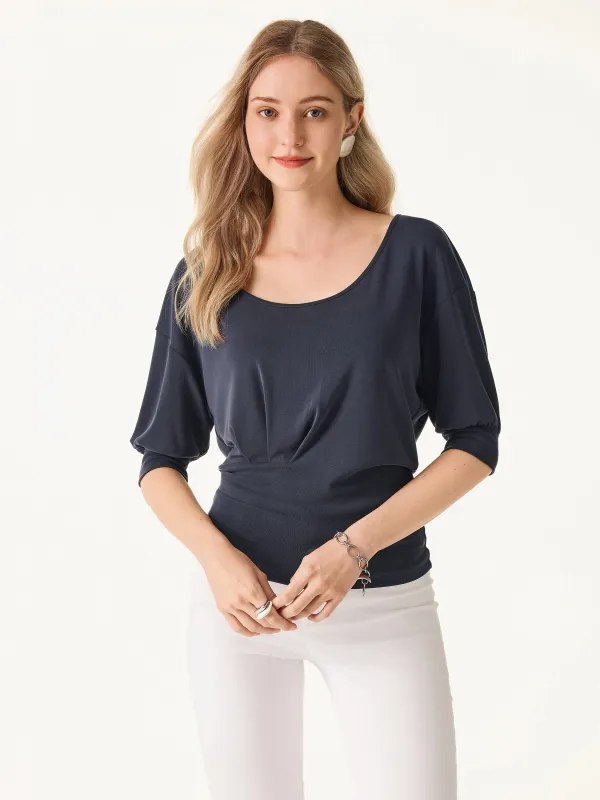 Scoop Neck Short Sleeve Tucked Tee sold by ogl move