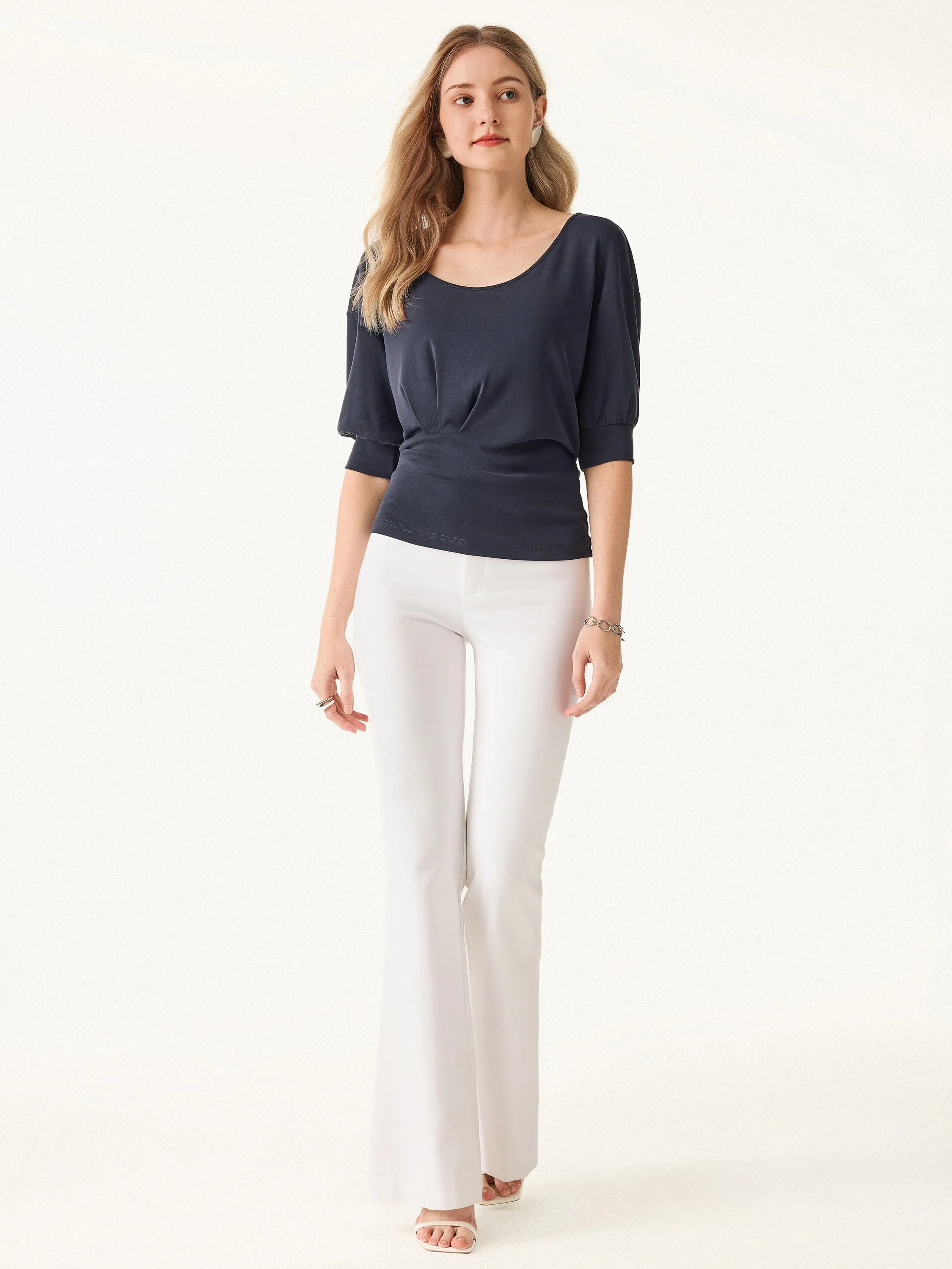 Scoop Neck Short Sleeve Tucked Tee sold by OGLmove product image thumbnail 4