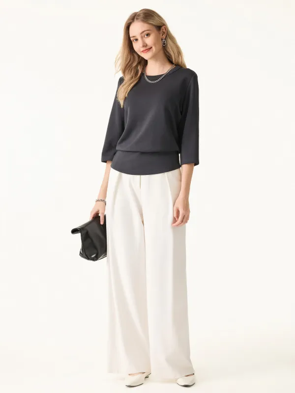 Sandwashed Spacer Crewneck 3/4 Sleeve Top sold by OGLmove