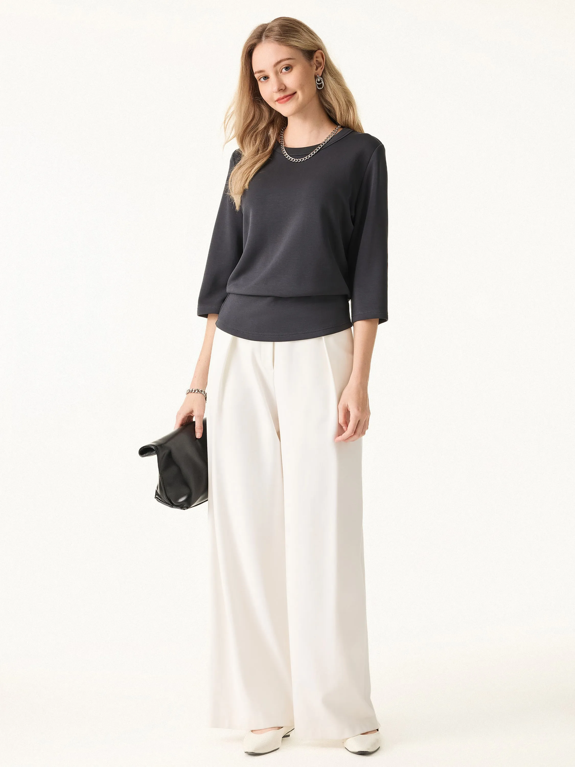 Sandwashed Spacer Crewneck 3/4 Sleeve Top sold by OGLmove