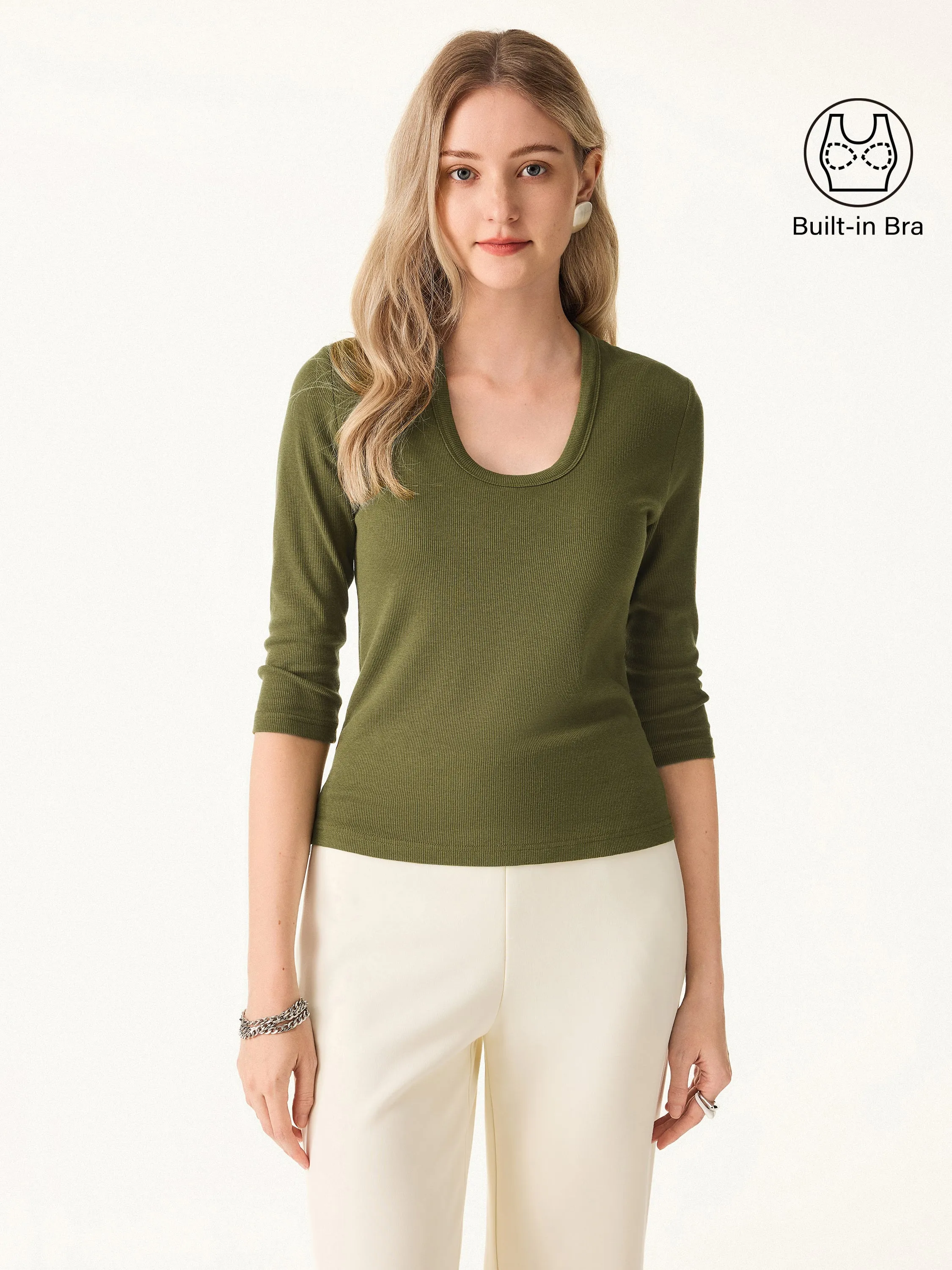 Essential Stretch Cotton U-neck 3/4 Sleeve Brami sold by ogl move