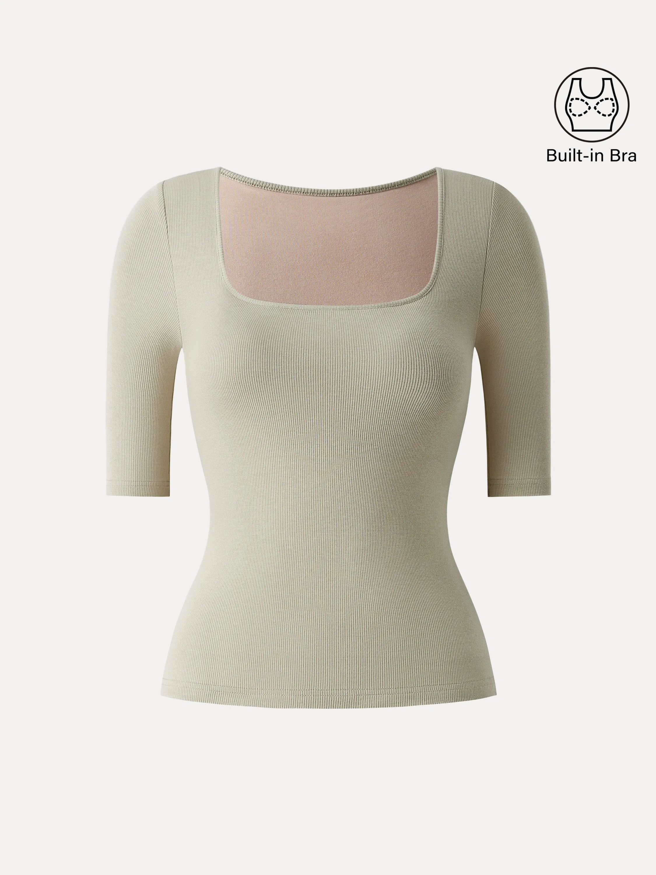 Essential Stretch Cotton Square Neck Elbow Length Sleeve Brami sold by OGLmove product image thumbnail 2