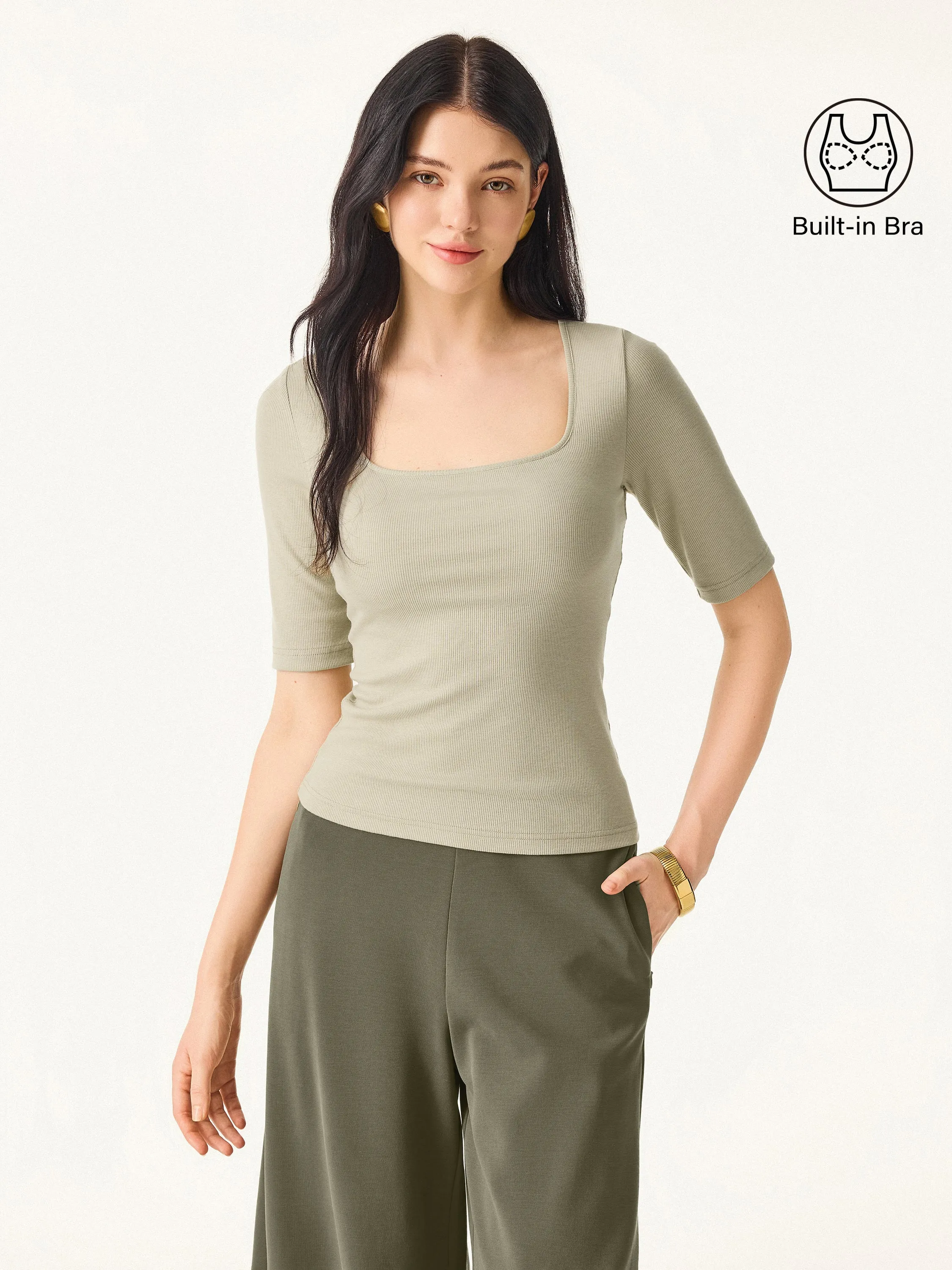 Essential Stretch Cotton Square Neck Elbow Length Sleeve Brami sold by OGLmove product image thumbnail 4