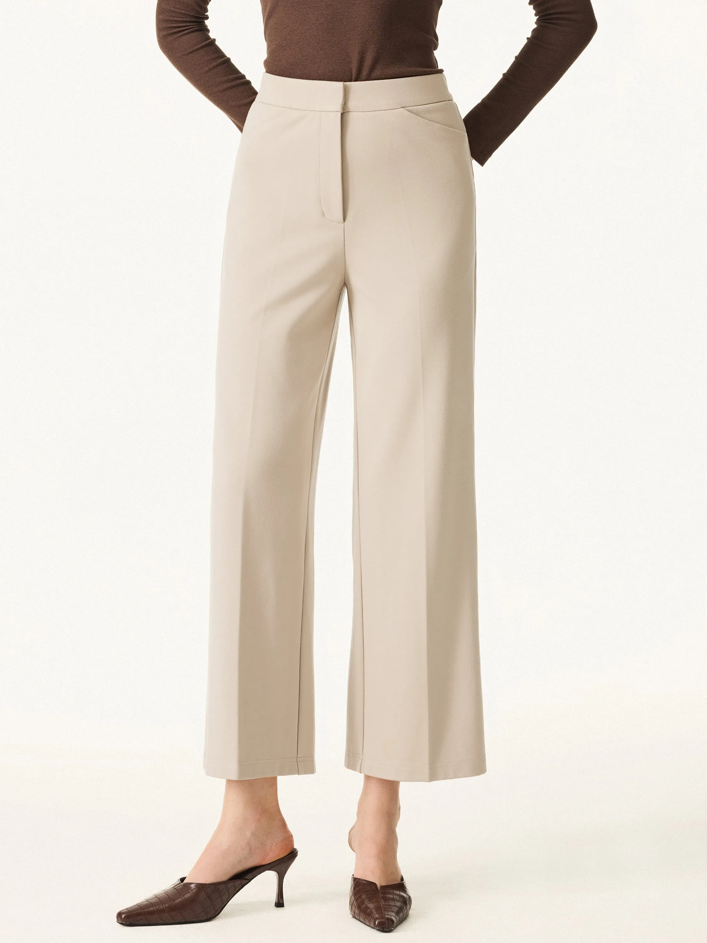 Petite High Rise Straight Leg Cropped Fly-Front Trousers with Pockets sold by OGLmove product image thumbnail 5
