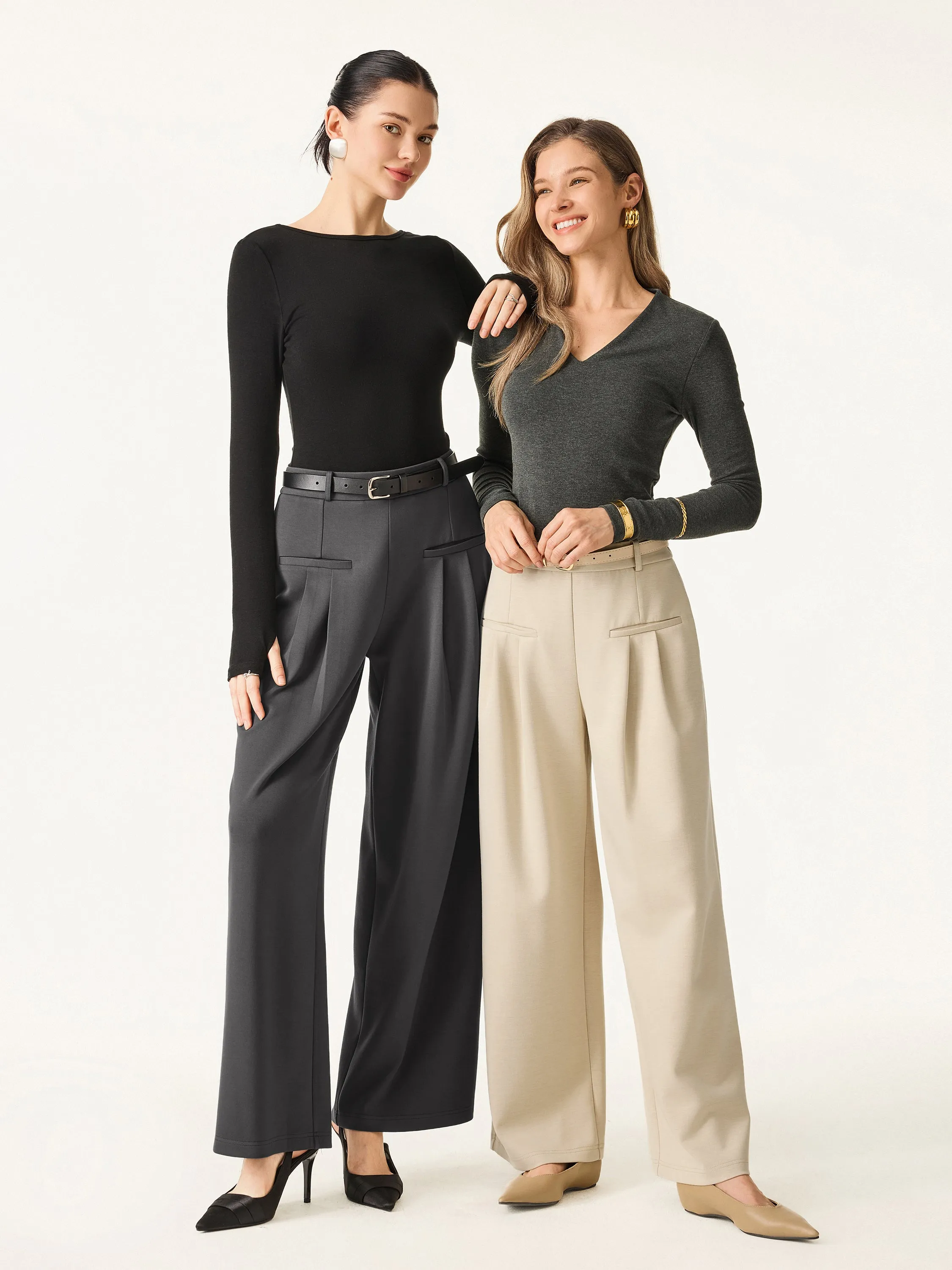 Bamboo Spacer Mid Rise Wide Leg Pull-on Trousers with Pockets sold by ogl move product image thumbnail 4