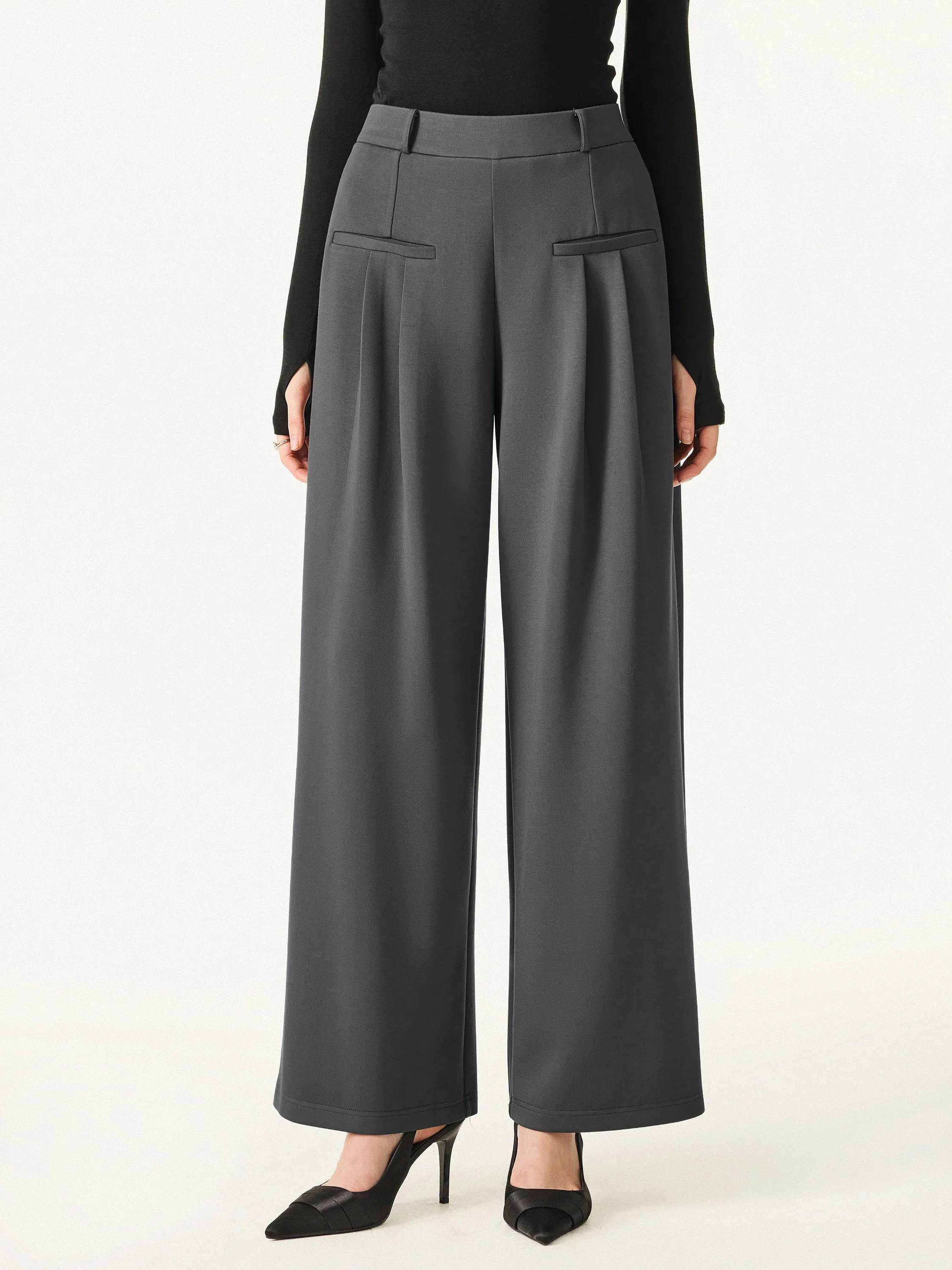 Bamboo Spacer Mid Rise Wide Leg Pull-on Trousers with Pockets sold by ogl move product image thumbnail 5