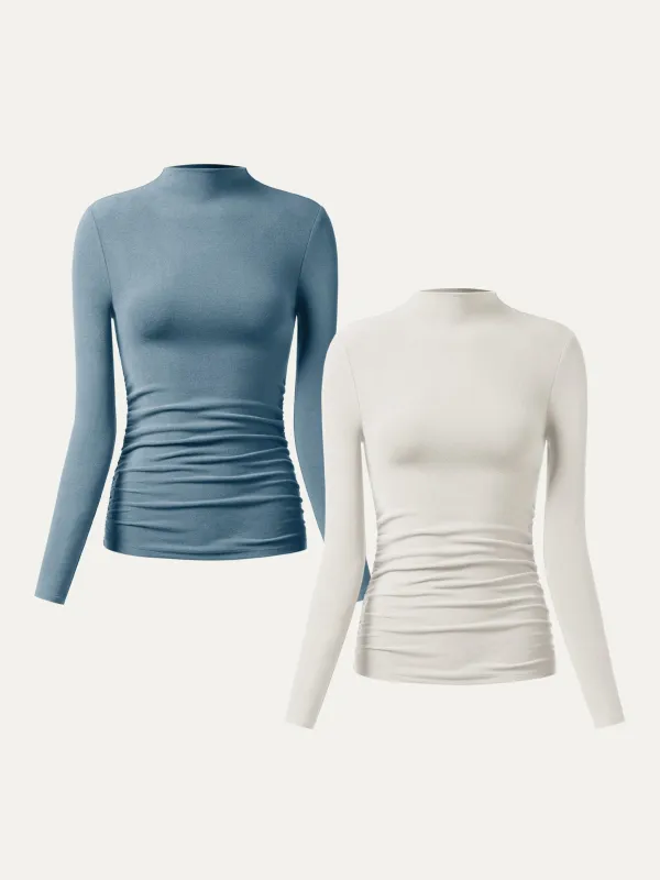 2Pcs Set Thermal Ruched Sides Tuckable Mockneck Top sold by OGLmove