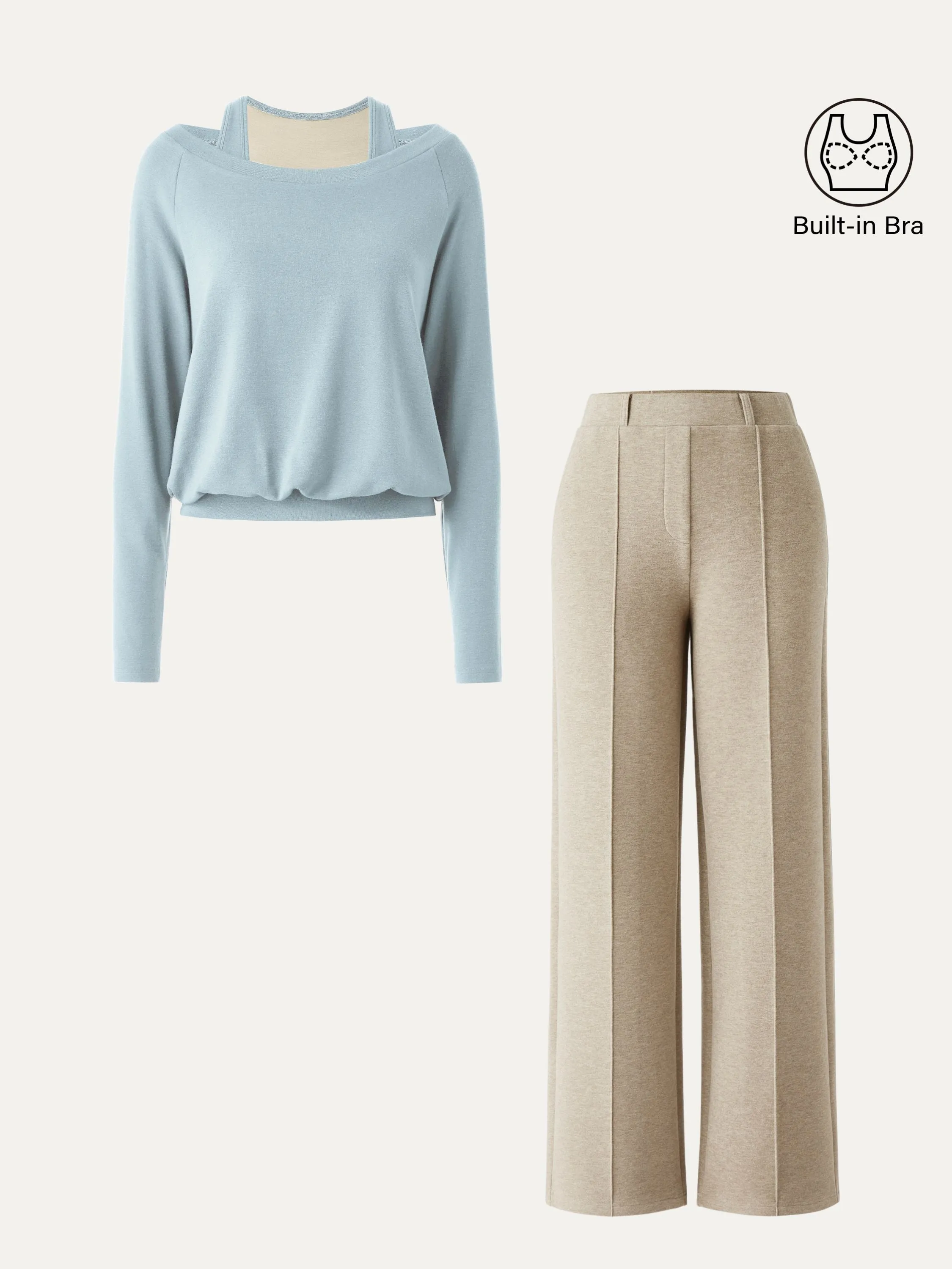 2Pcs Set Multi-Wear Layering Brami Top & High Waisted Straight Leg Pull On Pant sold by ogl move product image thumbnail 4