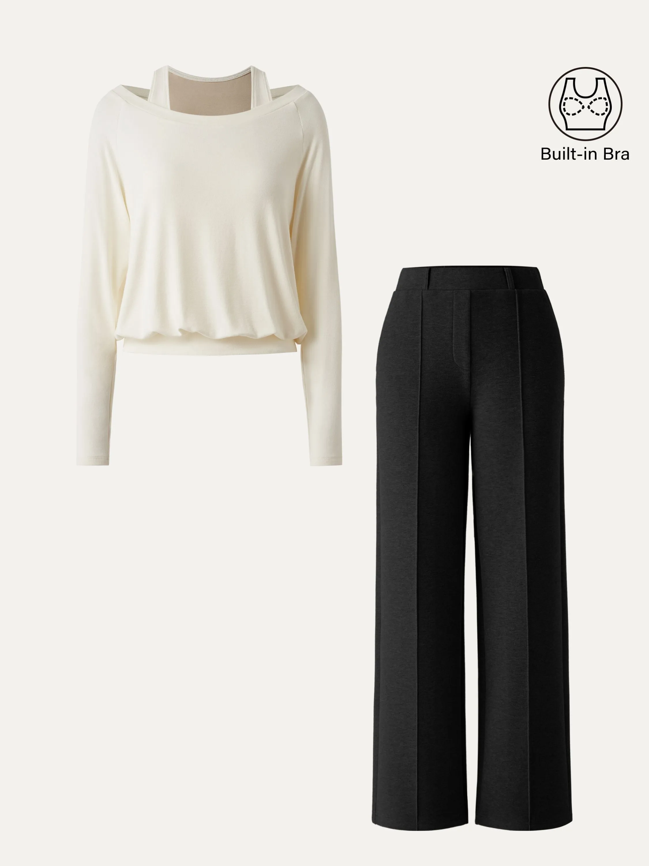 2Pcs Set Multi-Wear Layering Brami Top & High Waisted Straight Leg Pull On Pant sold by ogl move product image thumbnail 2