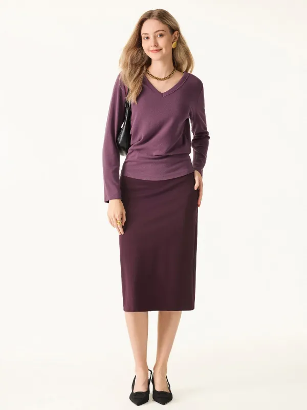 Essential V-neck Long Sleeve Top with Close-fit Hem sold by ogl move