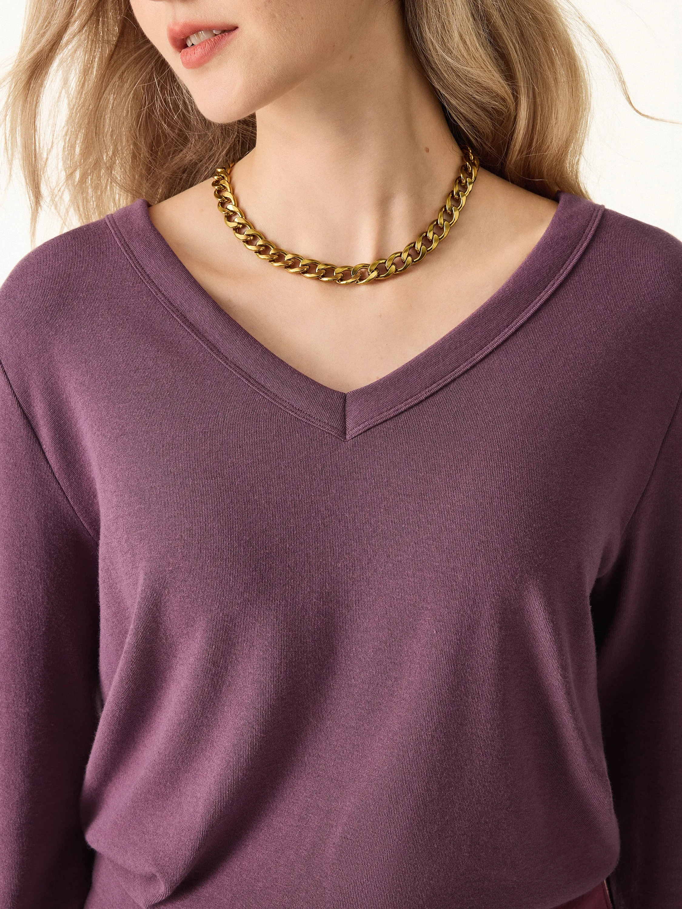 Essential V-neck Long Sleeve Top with Close-fit Hem sold by OGLmove product image thumbnail 4