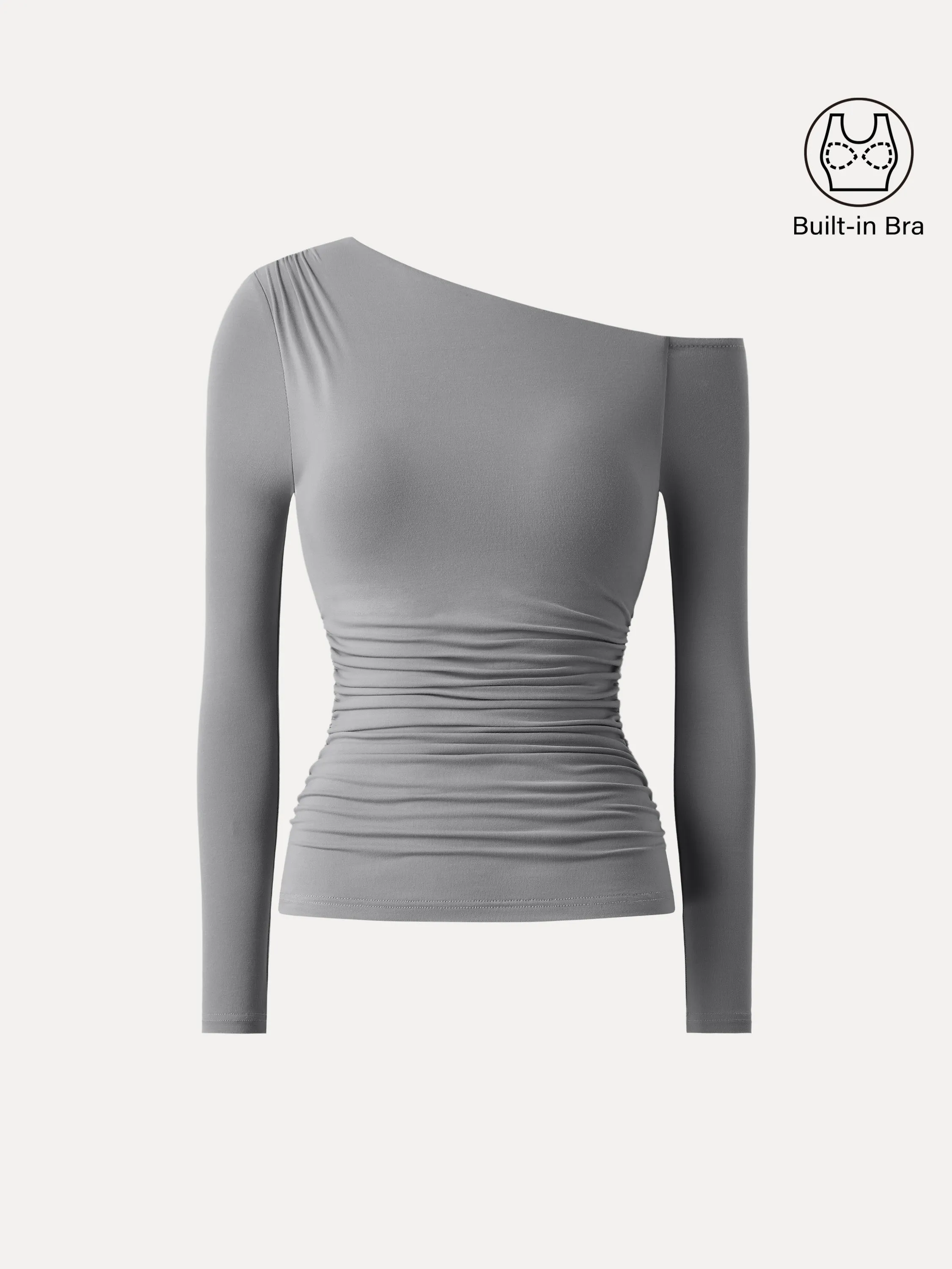 Asymmetrical Shoulders Long Sleeve Gathered Brami Top sold by OGLmove product image thumbnail 3