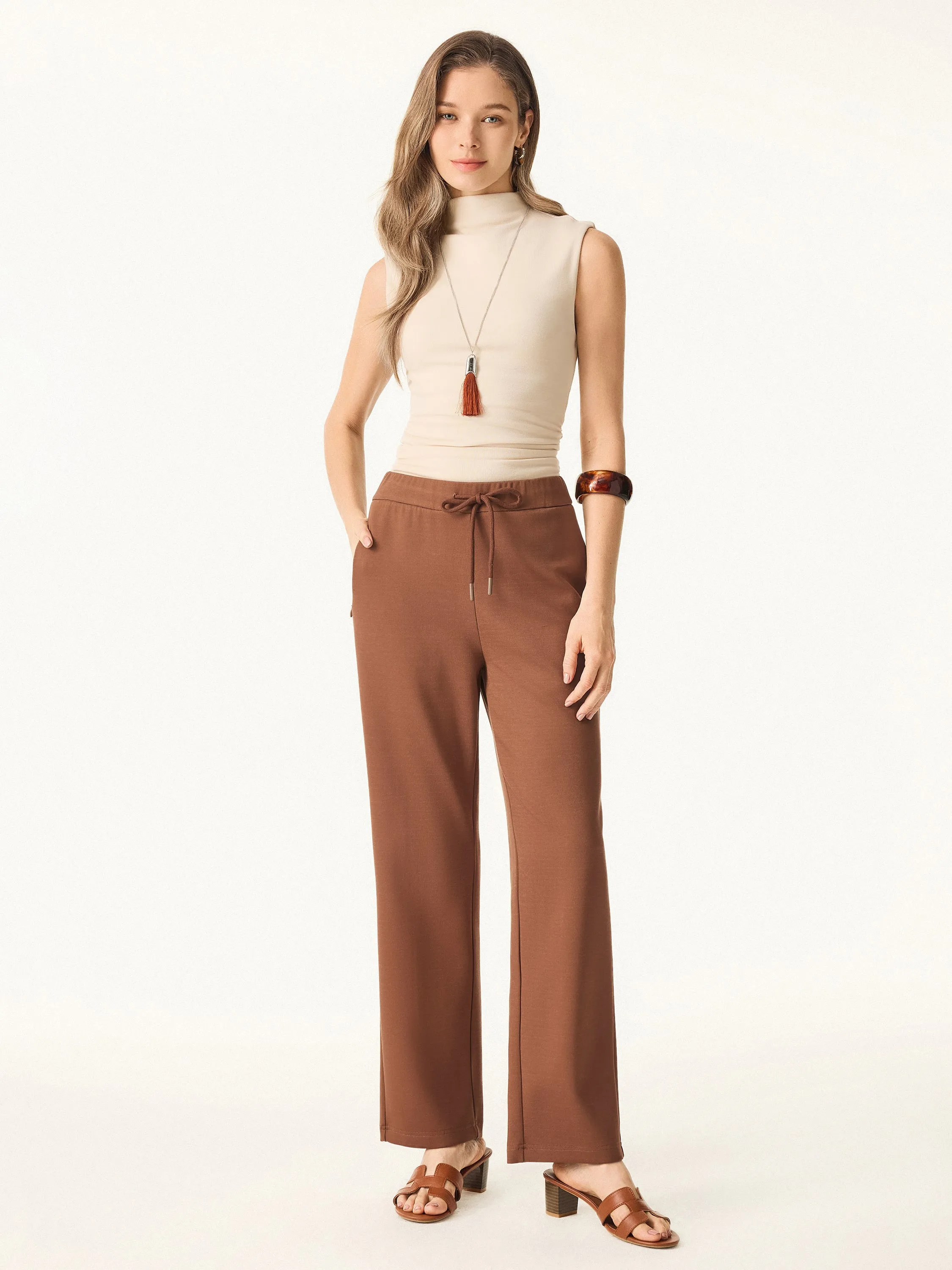 Bamboo Spacer Mid Rise Slim Straight Pants with Zippered Pockets sold by ogl move