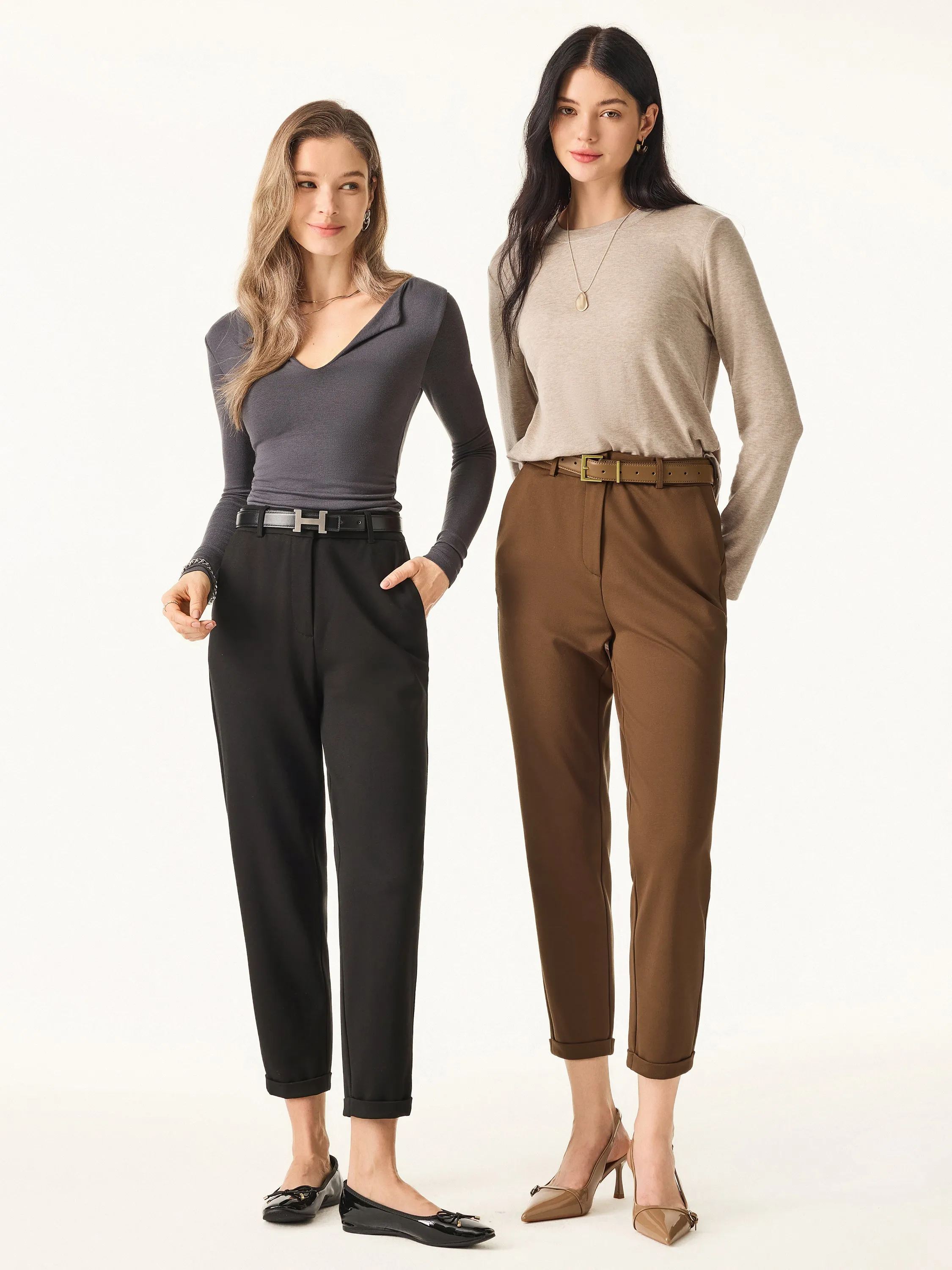 Ponte High Rise Cropped Tapered Trousers with Pockets sold by ogl move product image thumbnail 2