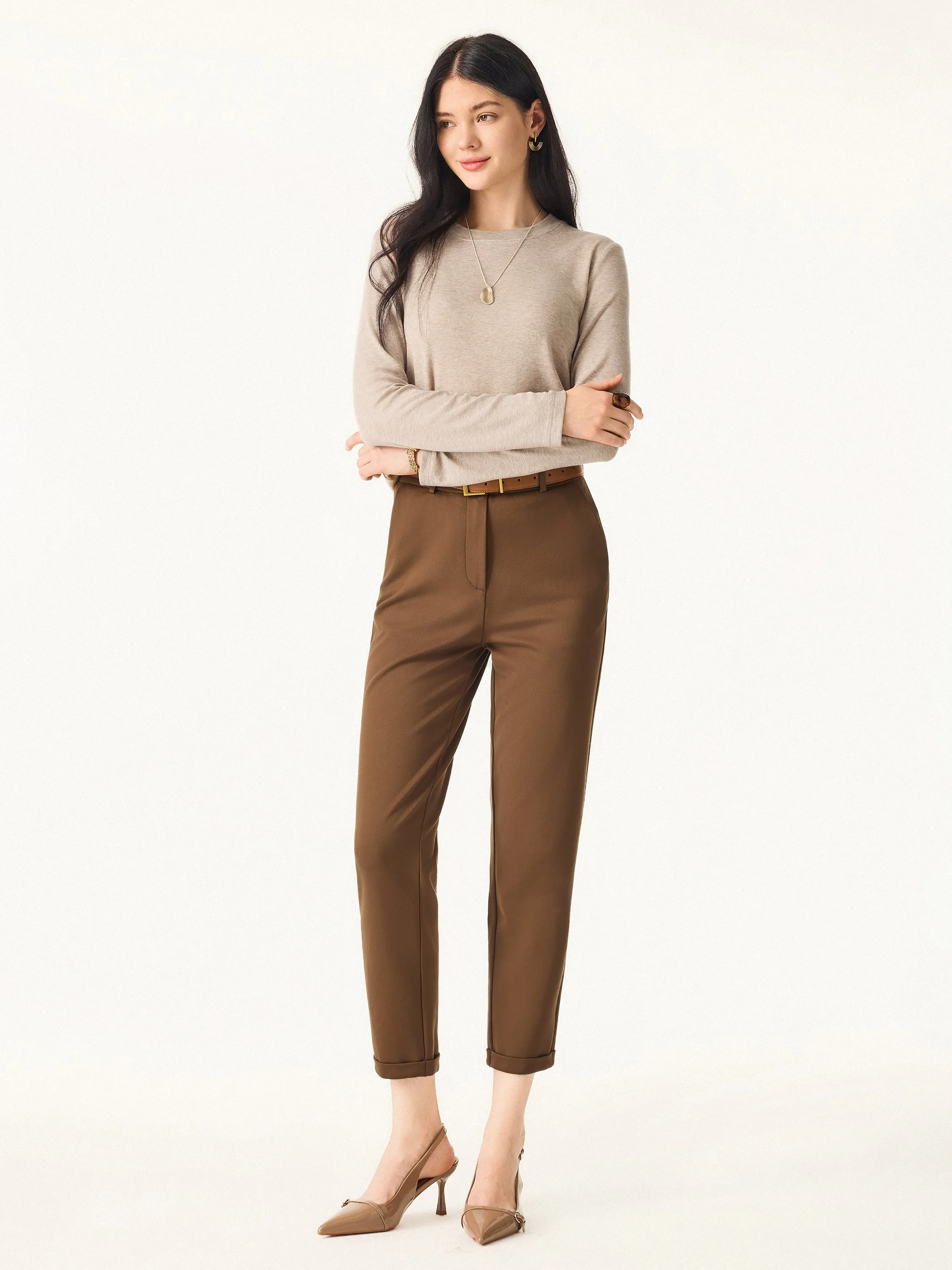 Ponte High Rise Cropped Tapered Trousers with Pockets sold by ogl move