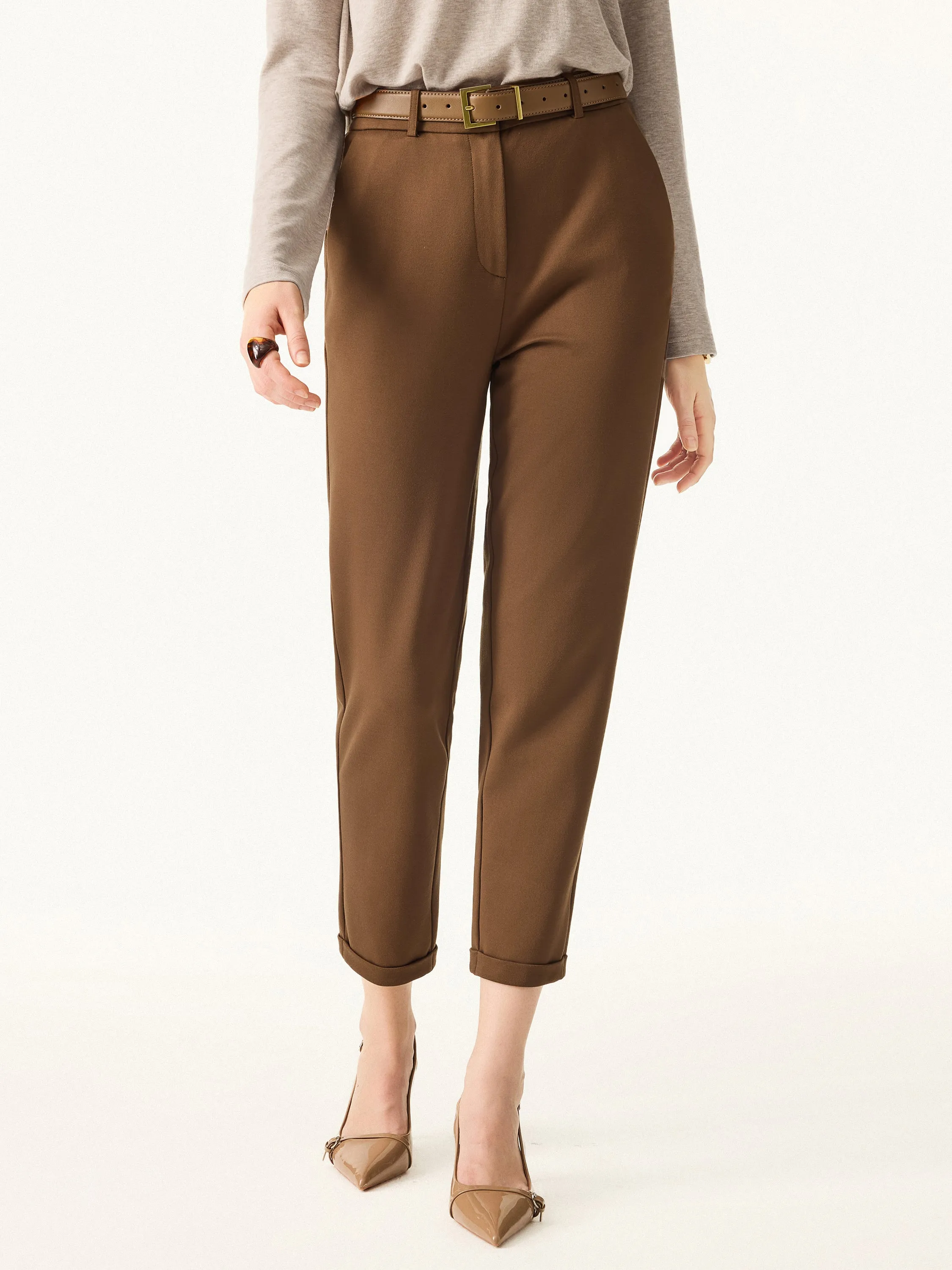 Ponte High Rise Cropped Tapered Trousers with Pockets sold by ogl move product image thumbnail 4