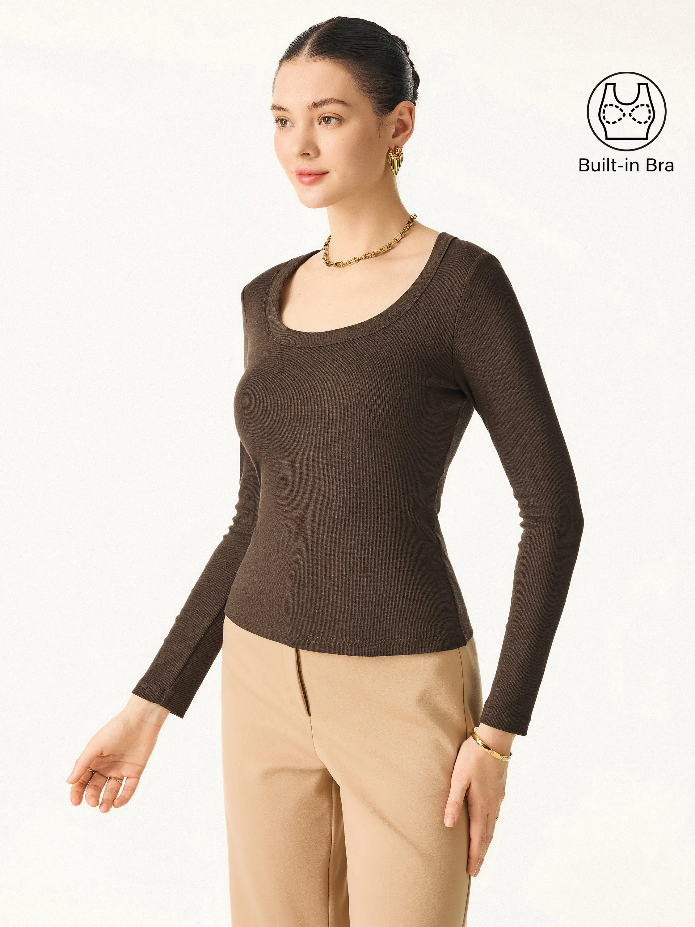 Essential Round Neck Ribbed Long Sleeve Brami sold by OGLmove product image thumbnail 4