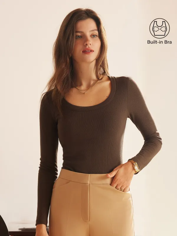 Essential Round Neck Ribbed Long Sleeve Brami sold by ogl move