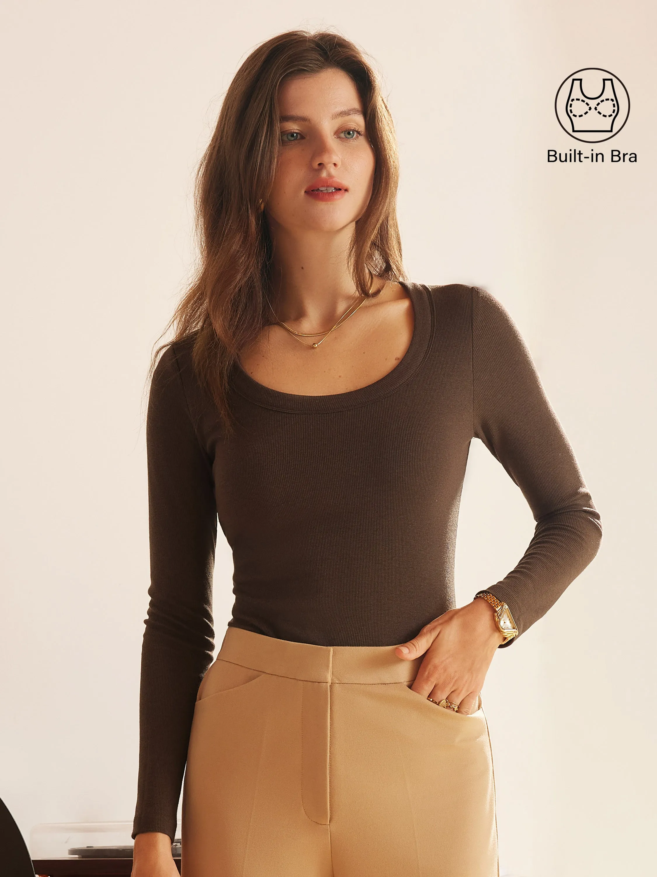 Essential Round Neck Ribbed Long Sleeve Brami sold by OGLmove