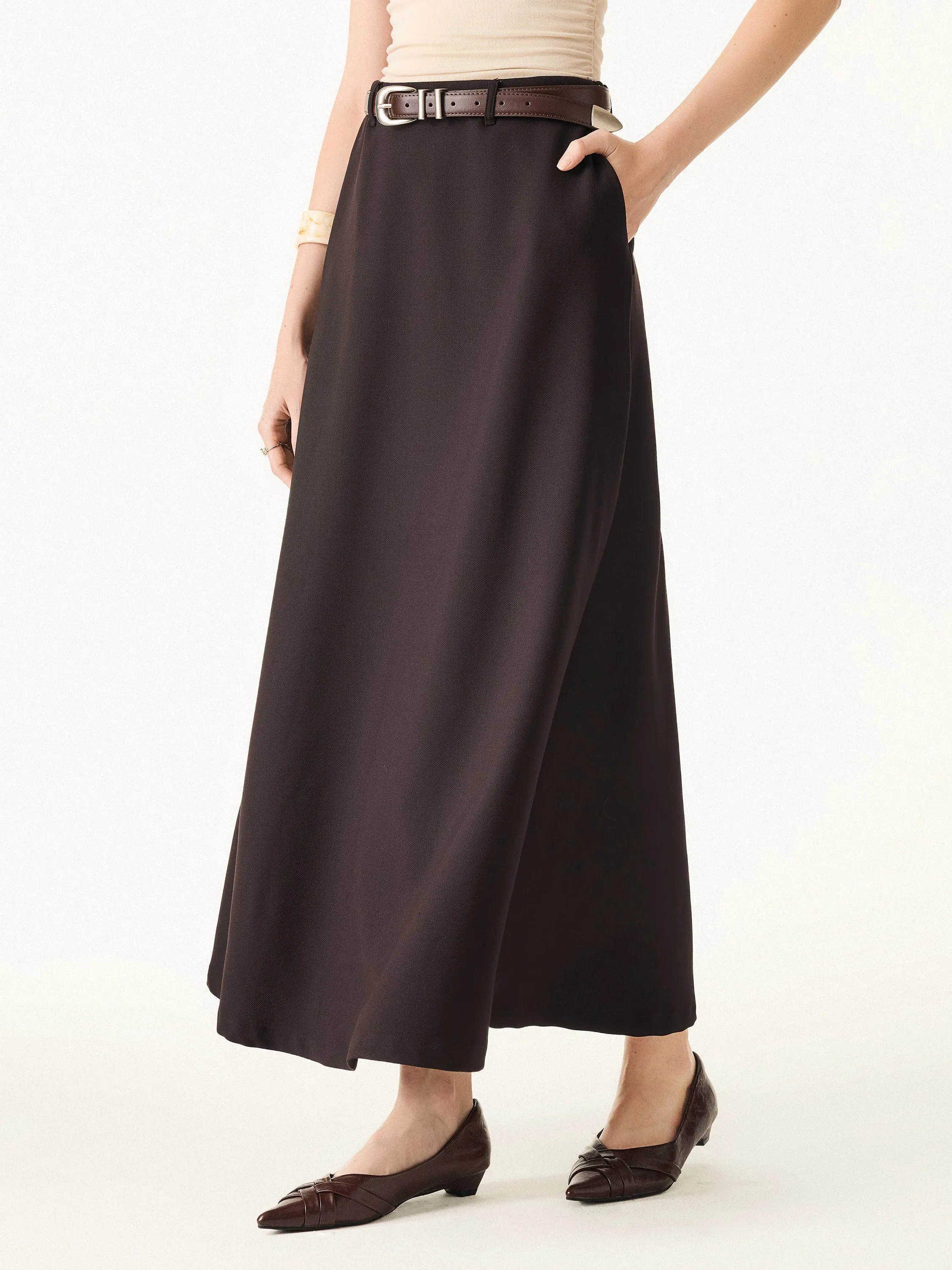 Timeless Stretch Wool Maxi Circle Skirt with Pockets sold by ogl move
