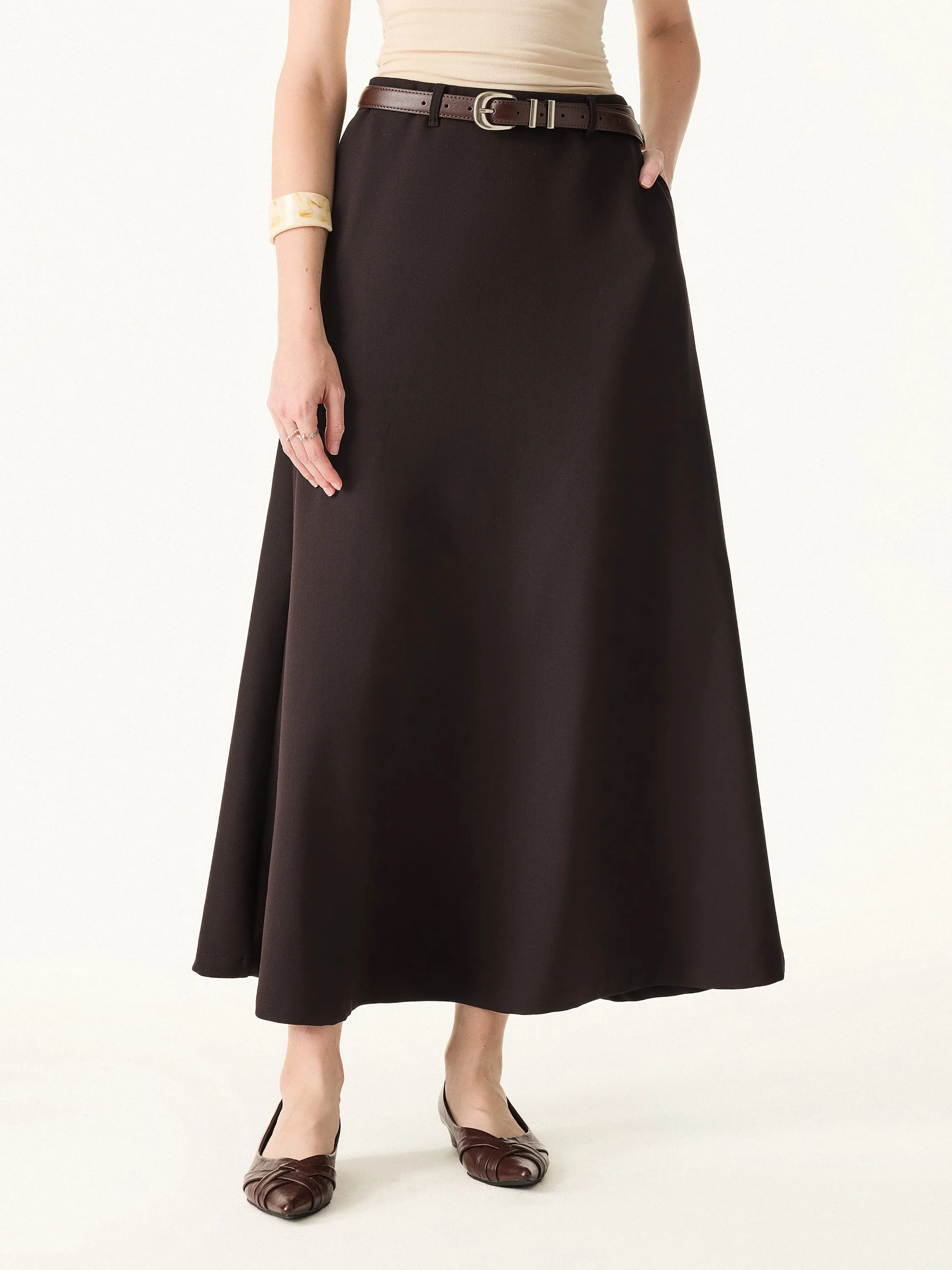 Timeless Stretch Wool Maxi Circle Skirt with Pockets sold by ogl move product image thumbnail 5