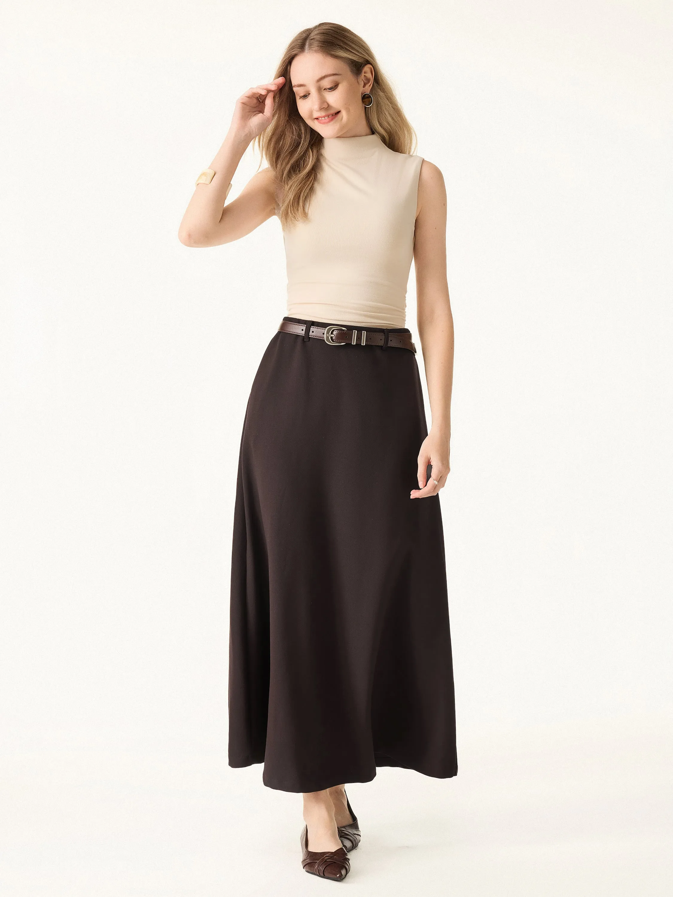 Timeless Stretch Wool Maxi Circle Skirt with Pockets sold by ogl move product image thumbnail 3