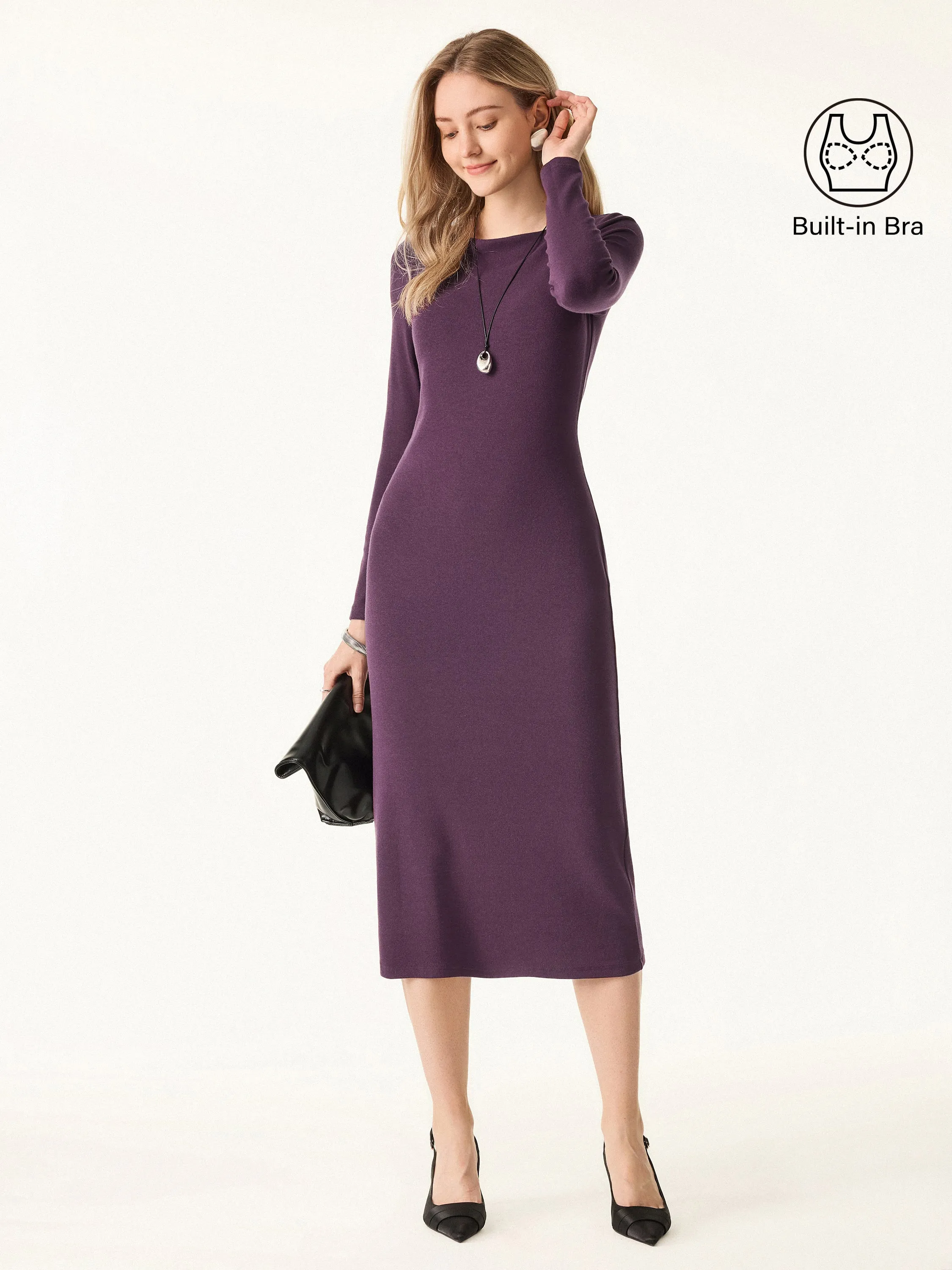 Boatneck Long Sleeves Midi Brami Dress sold by OGLmove