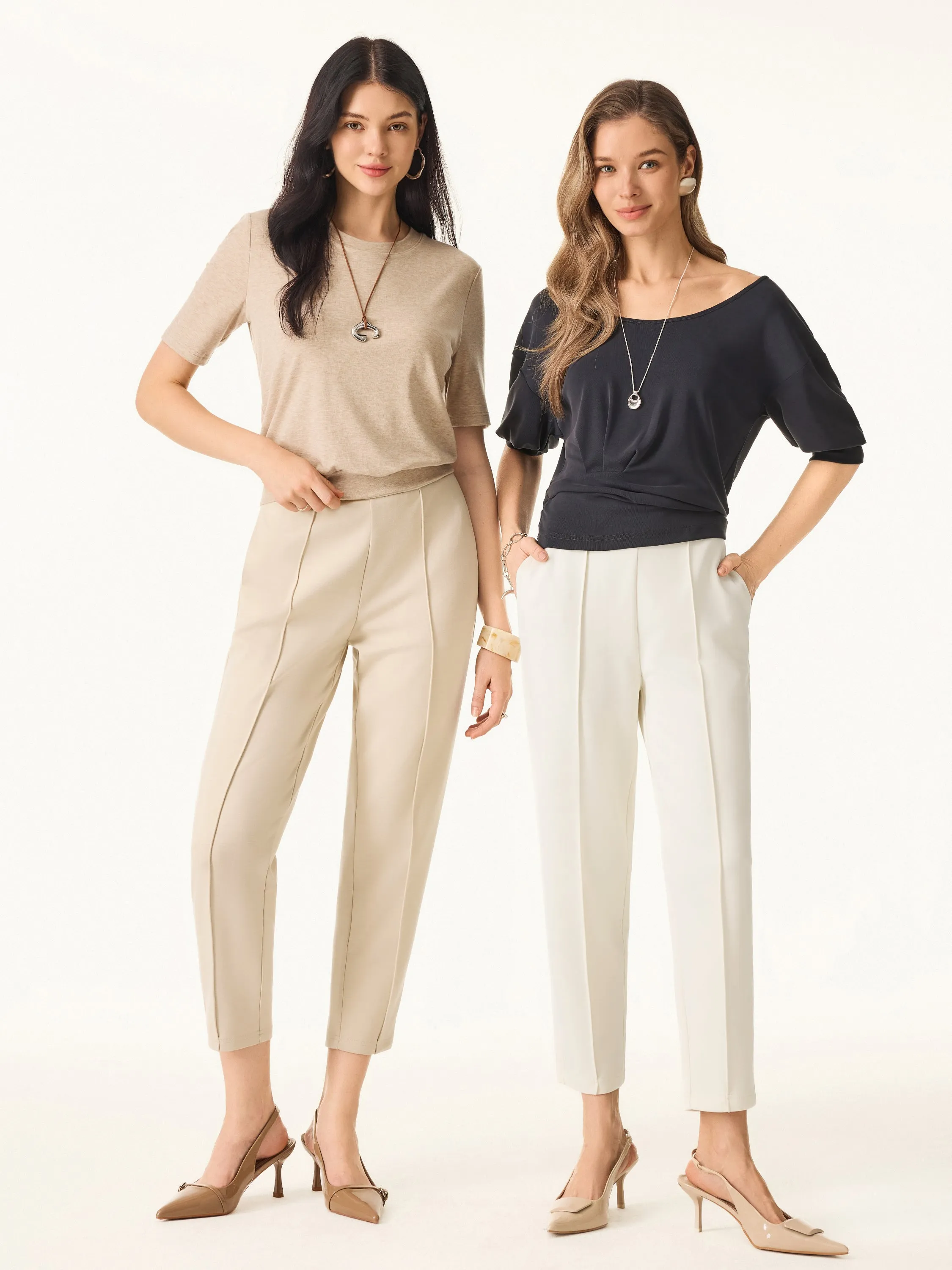 Mid Rise Cropped Tapered Leg Pull-on Pants with Pockets sold by ogl move product image thumbnail 2