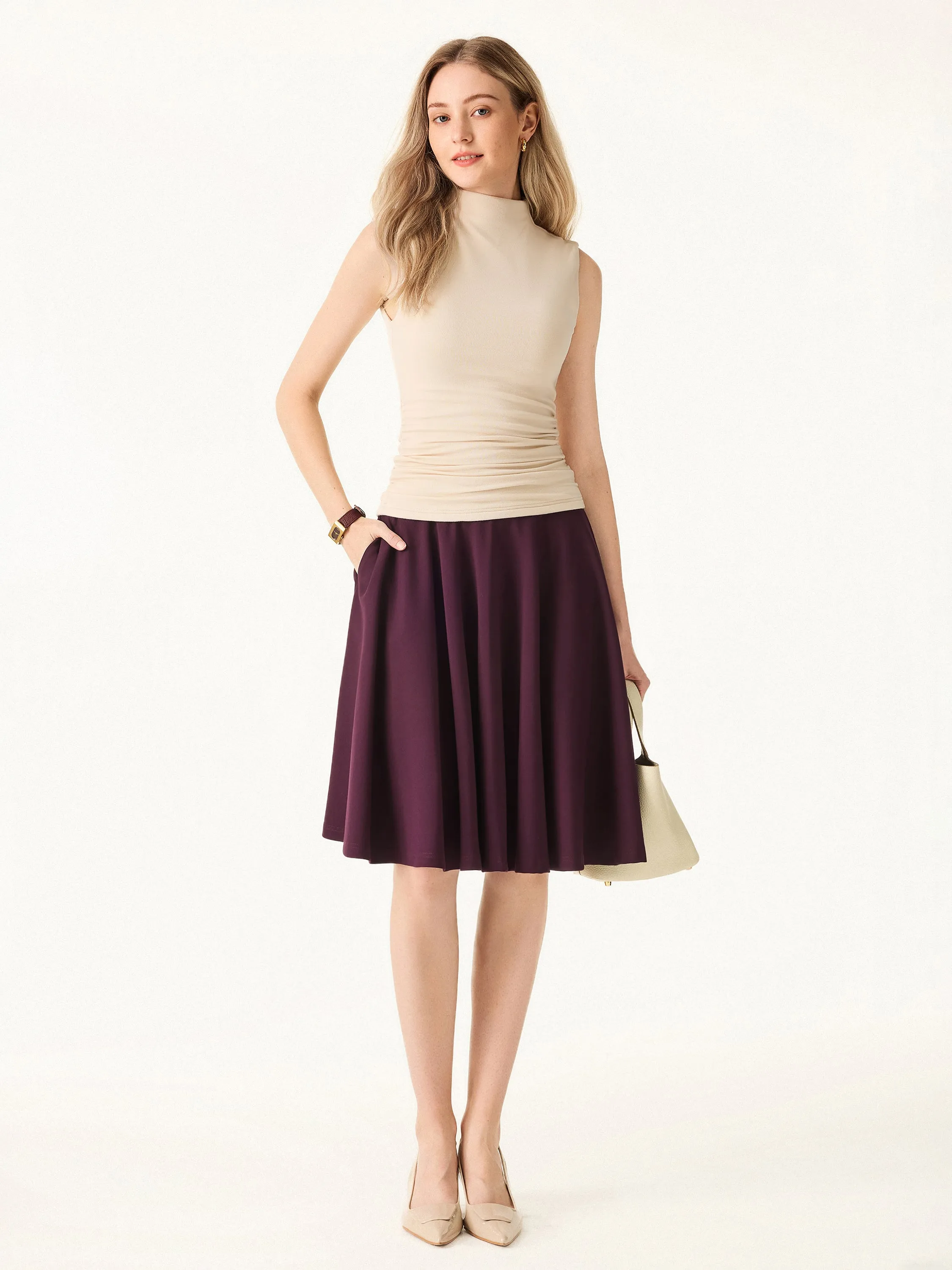 Ponte Midi Circle Skirt with Pockets sold by ogl move product image thumbnail 2
