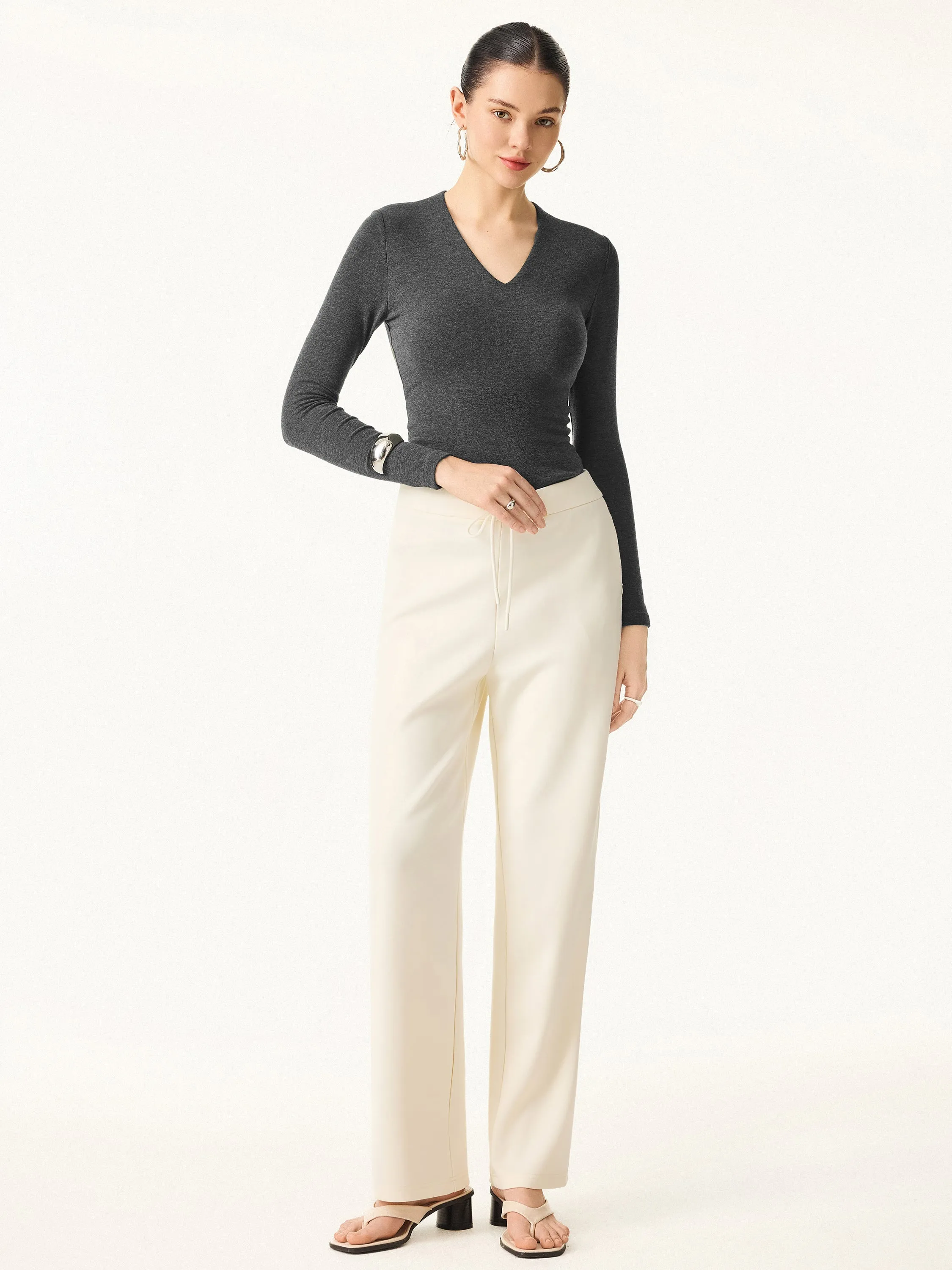 Stretch Cotton V-Neck Long Sleeve Brami Top sold by OGLmove product image thumbnail 2