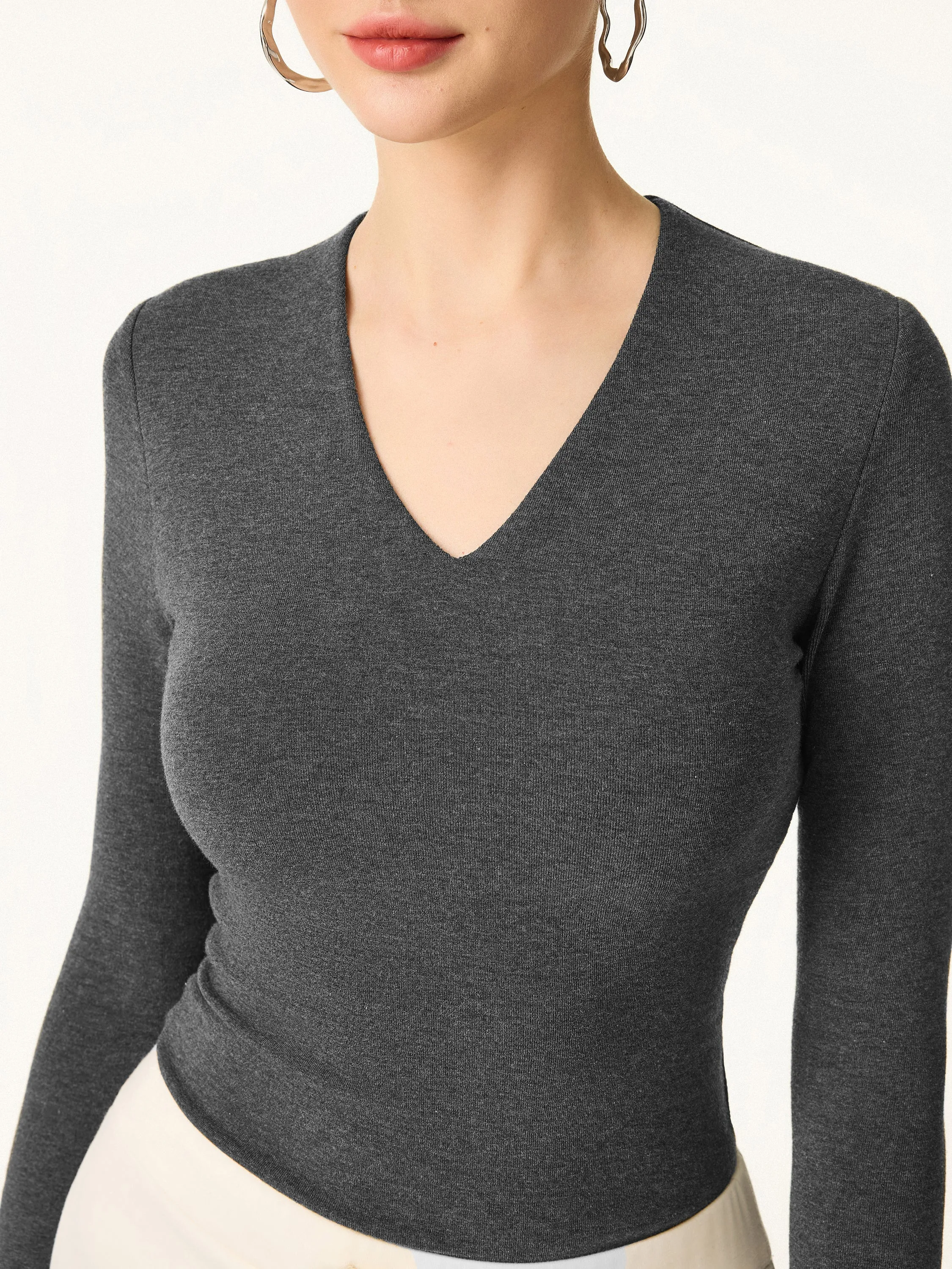 Stretch Cotton V-Neck Long Sleeve Brami Top sold by OGLmove product image thumbnail 4