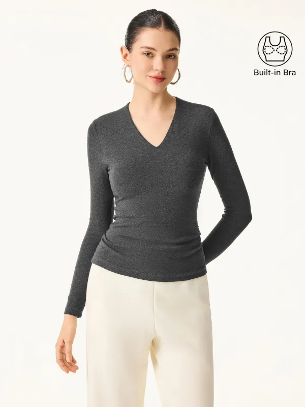 Stretch Cotton V-Neck Long Sleeve Brami Top sold by ogl move