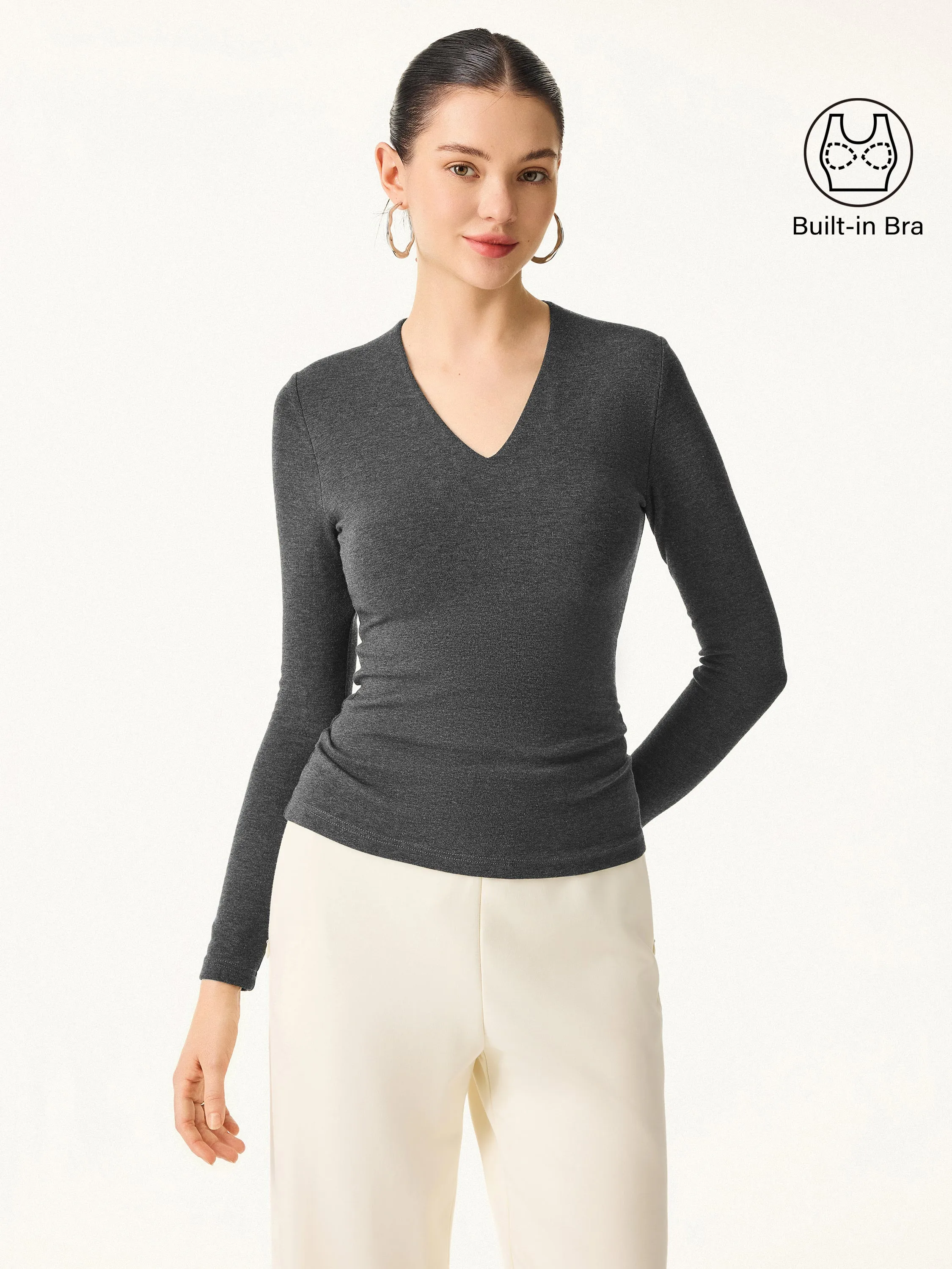 Stretch Cotton V-Neck Long Sleeve Brami Top sold by OGLmove