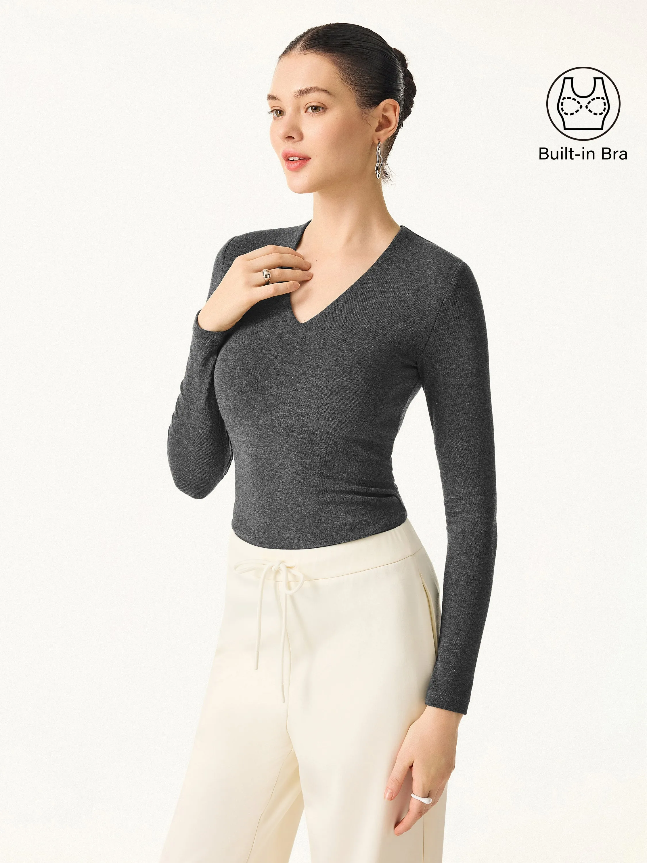 Stretch Cotton V-Neck Long Sleeve Brami Top sold by OGLmove product image thumbnail 5