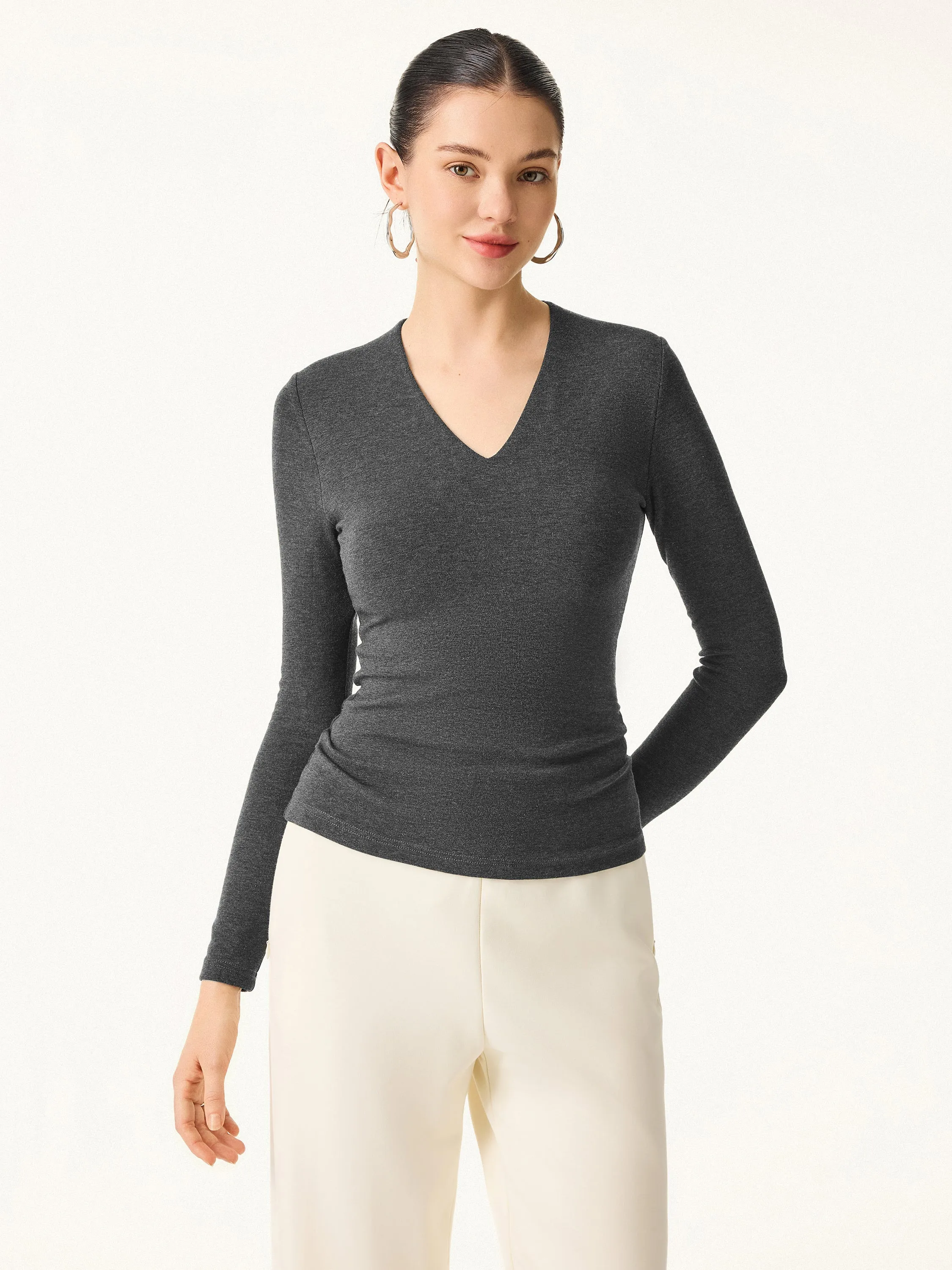 Stretch Cotton V-Neck Long Sleeve Brami Top sold by OGLmove product image thumbnail 3