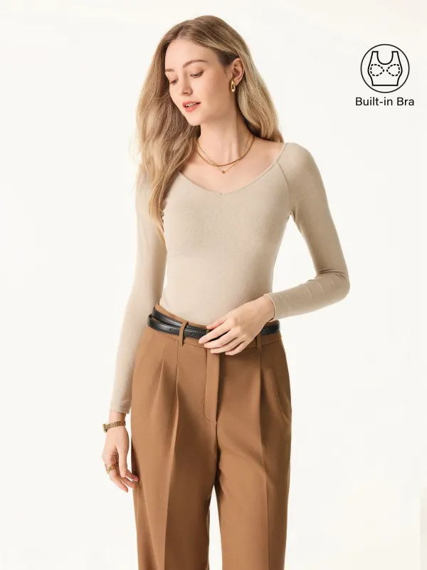 Stretch Cotton V-Neck Long Sleeve Brami Top sold by ogl move