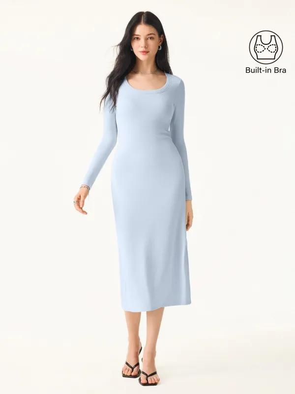 Essential Scoop Neck Long Sleeves Midi Brami Dress sold by ogl move